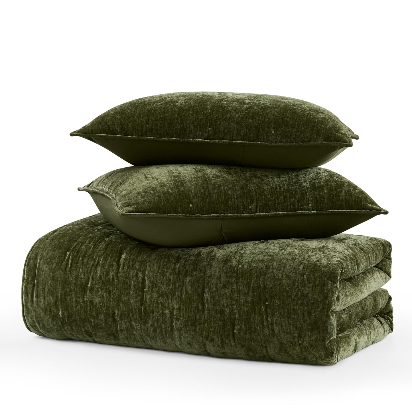 WDCOZY Chenille Velvet Queen Size Quilt Set - Olive Green Cloud Soft Lightweight Bedspread, Deep Forest Green Farmhouse Country Rustic Coverlet, Modern Bedding Warm Thin Comforter, 3 Pieces