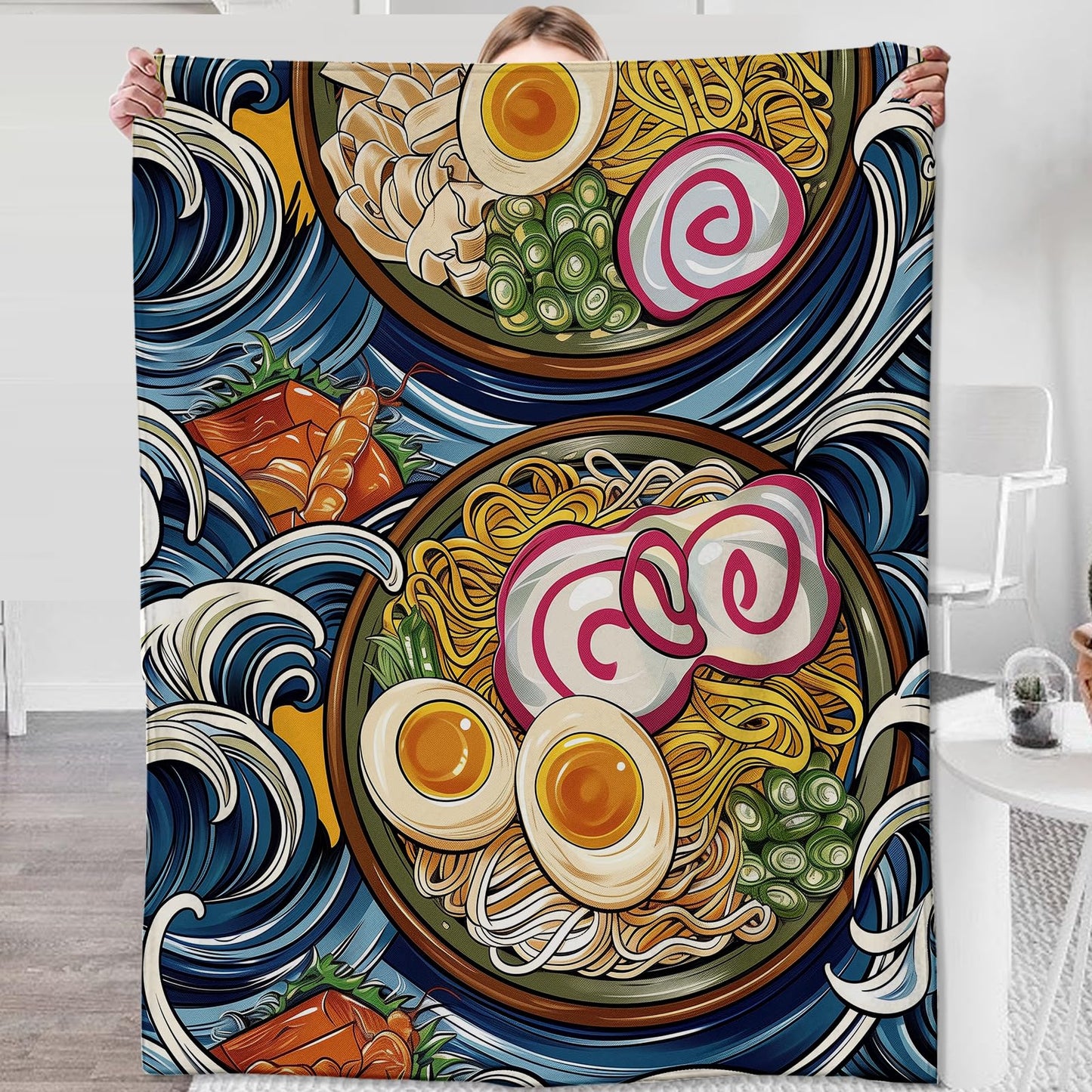Zeleda Ramen Blanket for Adults Kids, Ramen Gifts Bedding Decor Flannel Ramen Throw Blanket, Japanese food Ramen Stuff Decorations Warm Soft Blanket for Bed Sofa Office 60"" x 50""