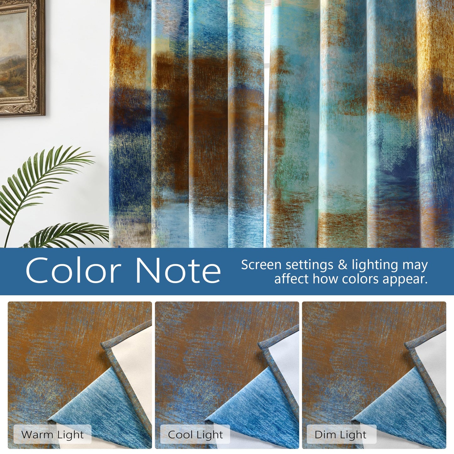 Asuexpect Abstract Curtains 2 Panels Abstract Rust Curtain Room Darkening Grommet Window Treatments Modern Decorative for Bedroom Living Room, 52x84 Inches, Blue Rust