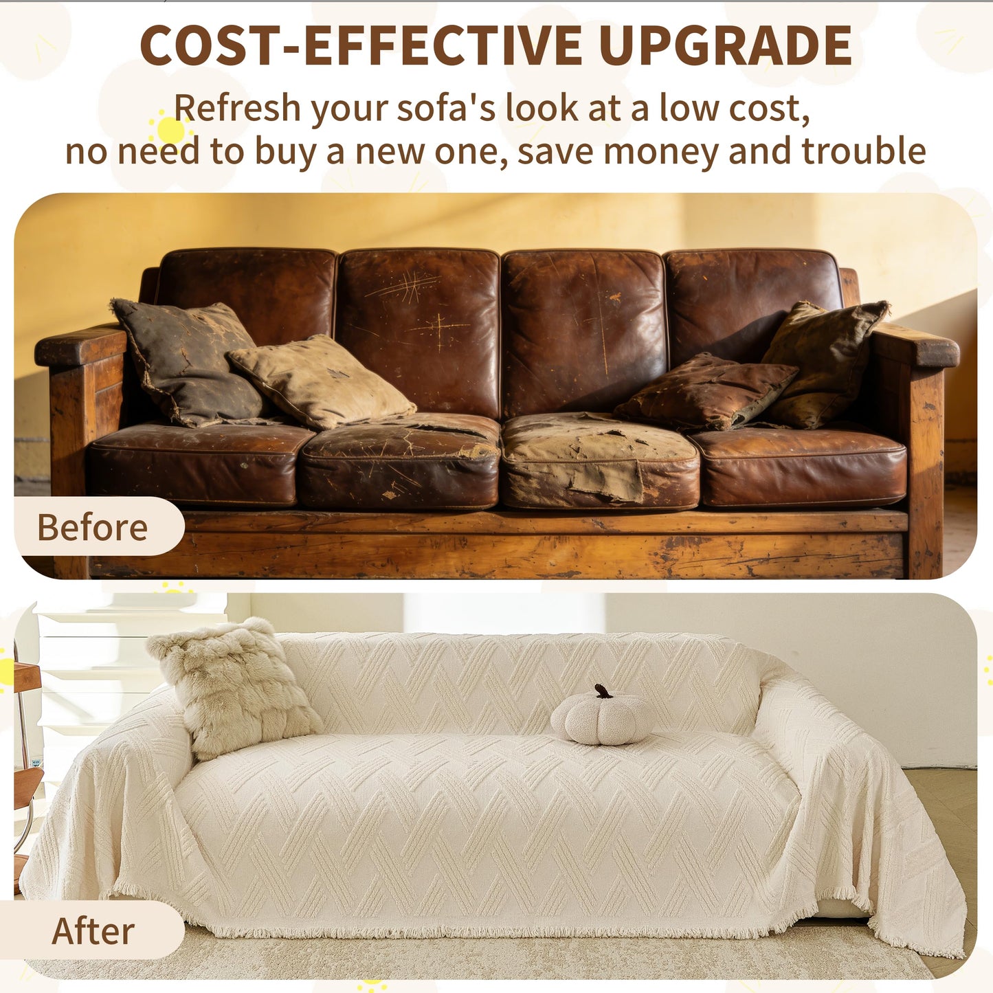 KaviKon Couch Covers for Dogs, Sofa Covers for 3 Cushion Couch, Plush Couch Blanket Cover Sectional Washable, Sofa Slipcover Protector, Slip Covers for Sofas High Weight Warm, Chevron Cream, 71" ×118"