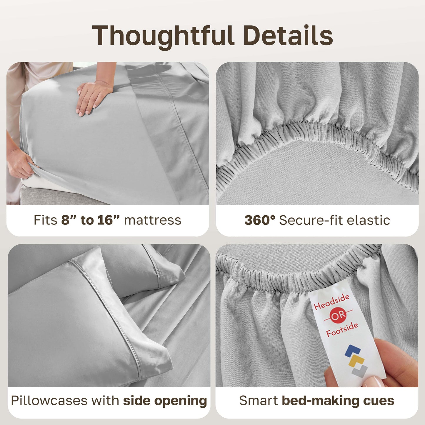 California Design Den Soft 100% Cotton Sheets Queen Size Set, 400 TC Good Housekeeping Award Winner, Silky Smooth Sateen with Deep Pockets, Breathable and Durable Cotton Bedding Set - Light Grey