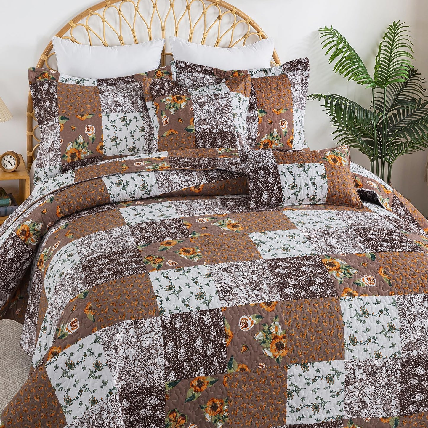 BEDIFANY Cotton Filling King Quilt Set - Reversible Farmhouse Bedspreads King Size with 2 Pillow Shams - Lightweight King Size Quilt Bedding Sets, 3 Pieces (98 x 106 inch)