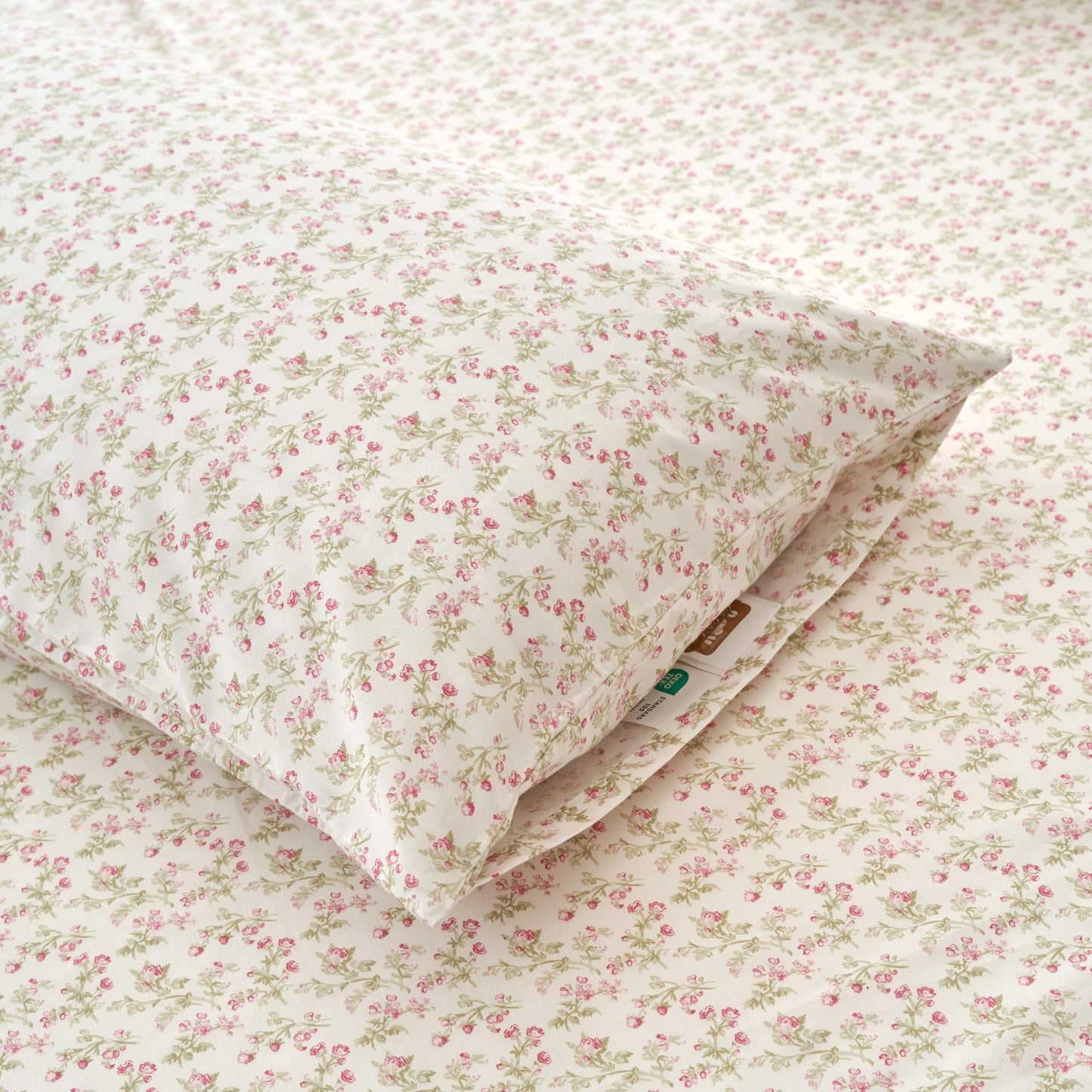 DaDa Bedding Romantic Coquette Sheet Set - 100% Cotton Floral Fitted & Flat Sheets with Pillowcases - Deep Pocket Design - Soft, Breathable, Wrinkle-Resistant (Queen (U.S. Standard))