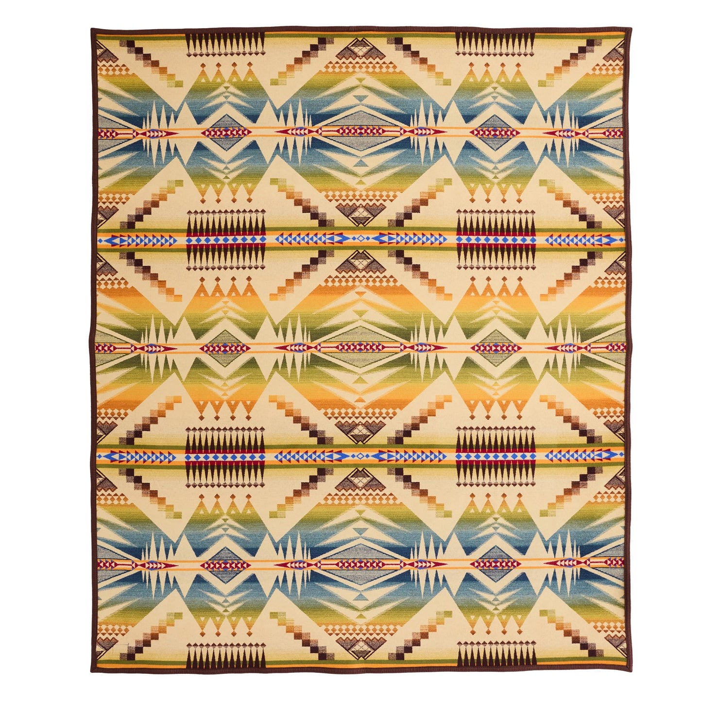 Pendleton Jacquard Unnapped Twin Blanket 64" x 80" - Heirloom Quality Virgin Wool, Reversible, Reinforced Ultrasuede Binding, Made in USA - Mystic Lake