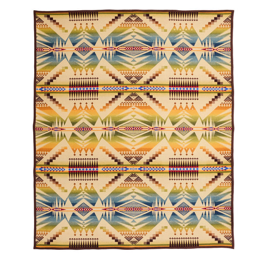 Pendleton Jacquard Unnapped Twin Blanket 64" x 80" - Heirloom Quality Virgin Wool, Reversible, Reinforced Ultrasuede Binding, Made in USA - Mystic Lake