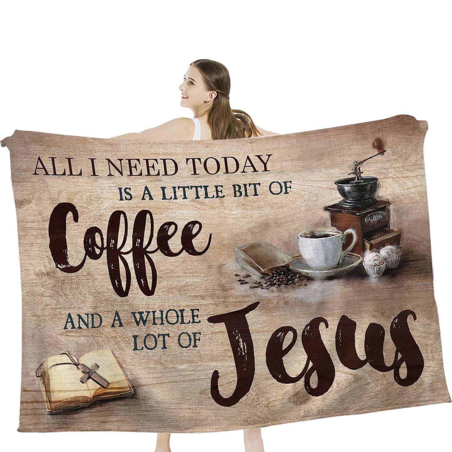 Christian Jesus Coffee Throw Blanket - Soft Warm Cozy Fleece for Women, Men, Kids & Adults - 50"x40"