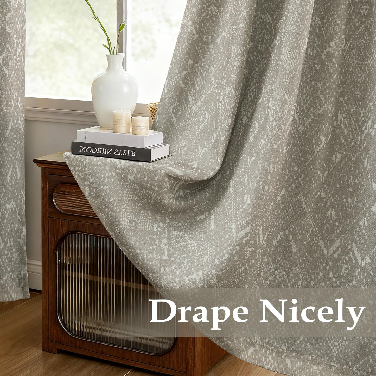 DriftAway Boho Linen Blackout Curtains Double Layer Thermal Insulated Crochet Farmhouse Vintage Retro Printed Pattern Lined Drapes for Living Room Bedroom 84 Inches Long Back Tab 2 Panels Beige