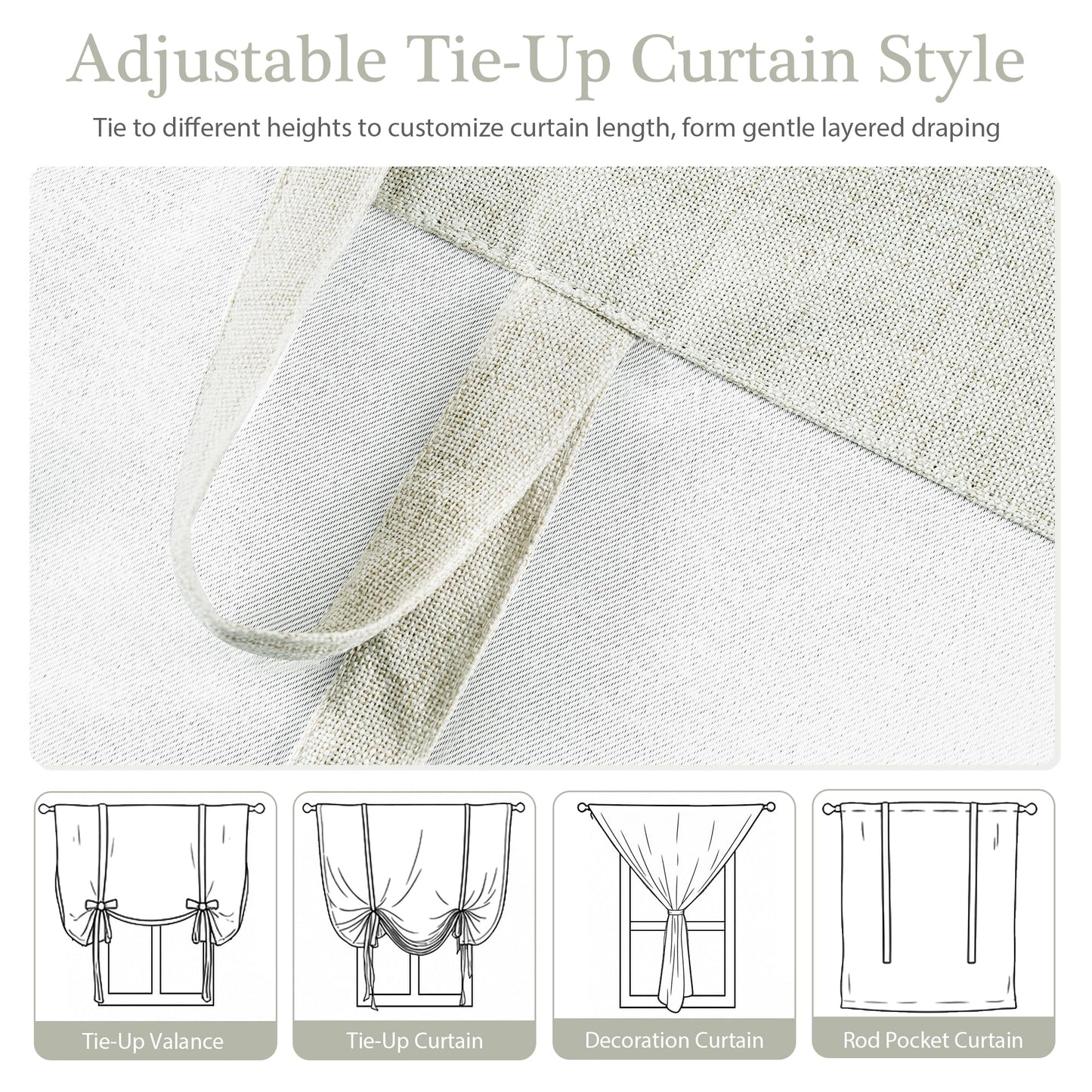 DriftAway Double Layer Linen Blackout Tie Up Curtains Thermal Insulated Fully Lined Balloon Roman Shade Bathroom Window Adjustable Rod Pocket for Small Window 25 Inch by 47 Inch Light Linen