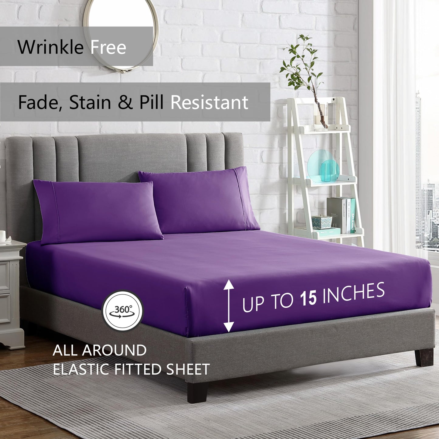 American Home Collection Full Size Sheet Set - Ultra-Soft Microfiber 15-Inch Deep Pocket - Wrinkle Free and Fade Resistant (Purple)