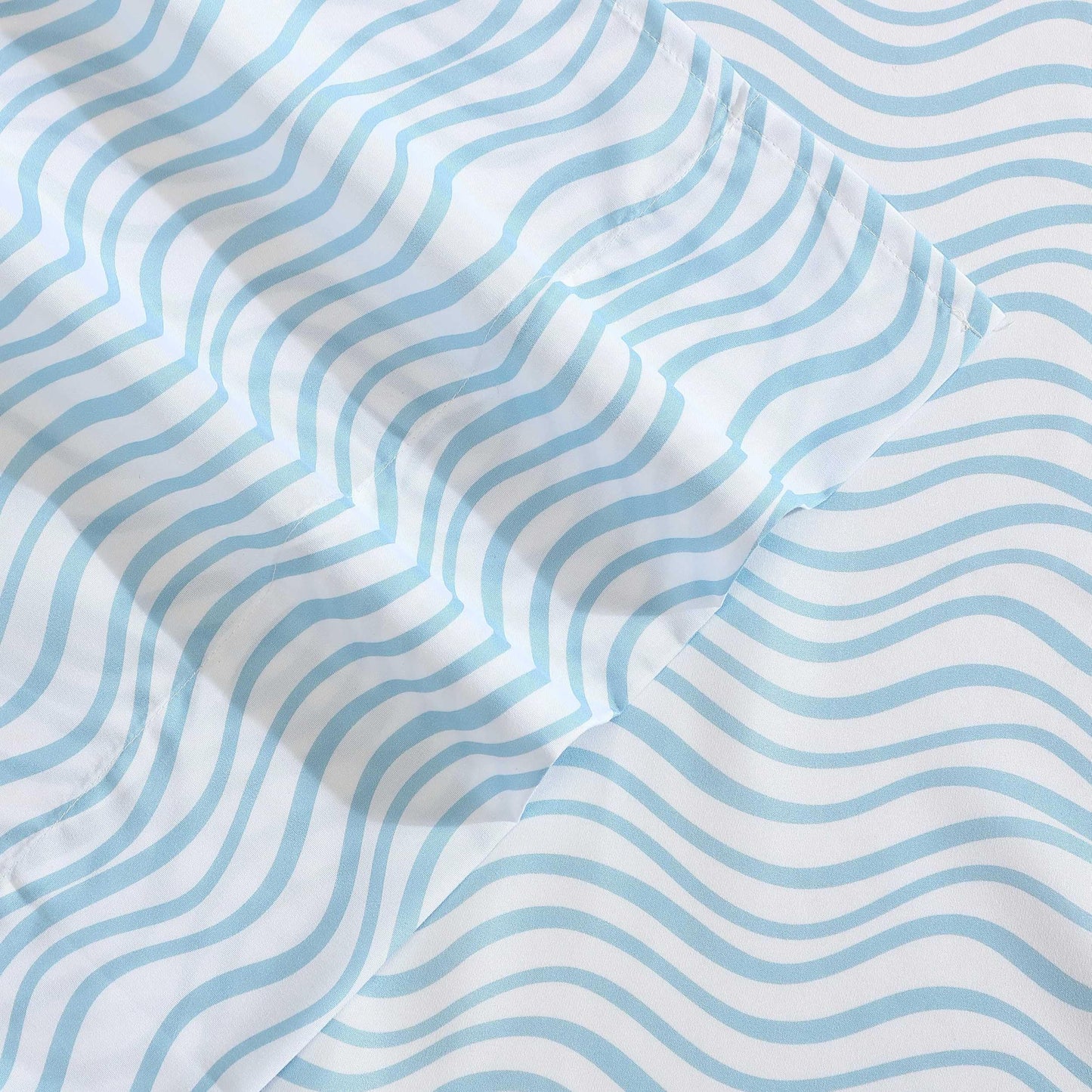 Nautica - Sheet Set, Breathable & Cooling Microfiber Bedding with Matching Pillowcase, Deep Pocket, Fully Elasticized (Linearly Waves Ocean Breeze Blue, Twin)