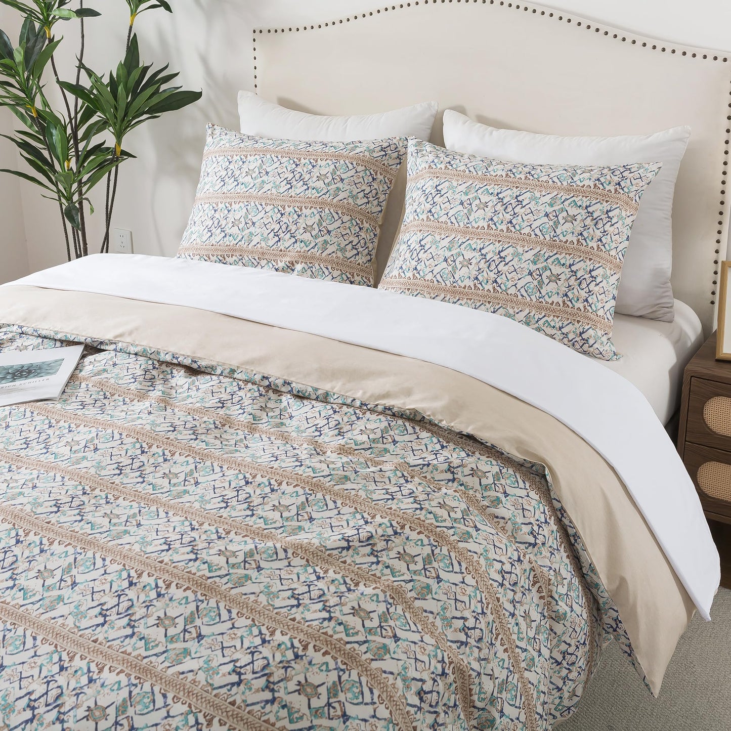 HoneiLife Retro Duvet Cover Queen - 100% Cotton Comforter Cover, All Season Bed Linen Sets for Queen Bed