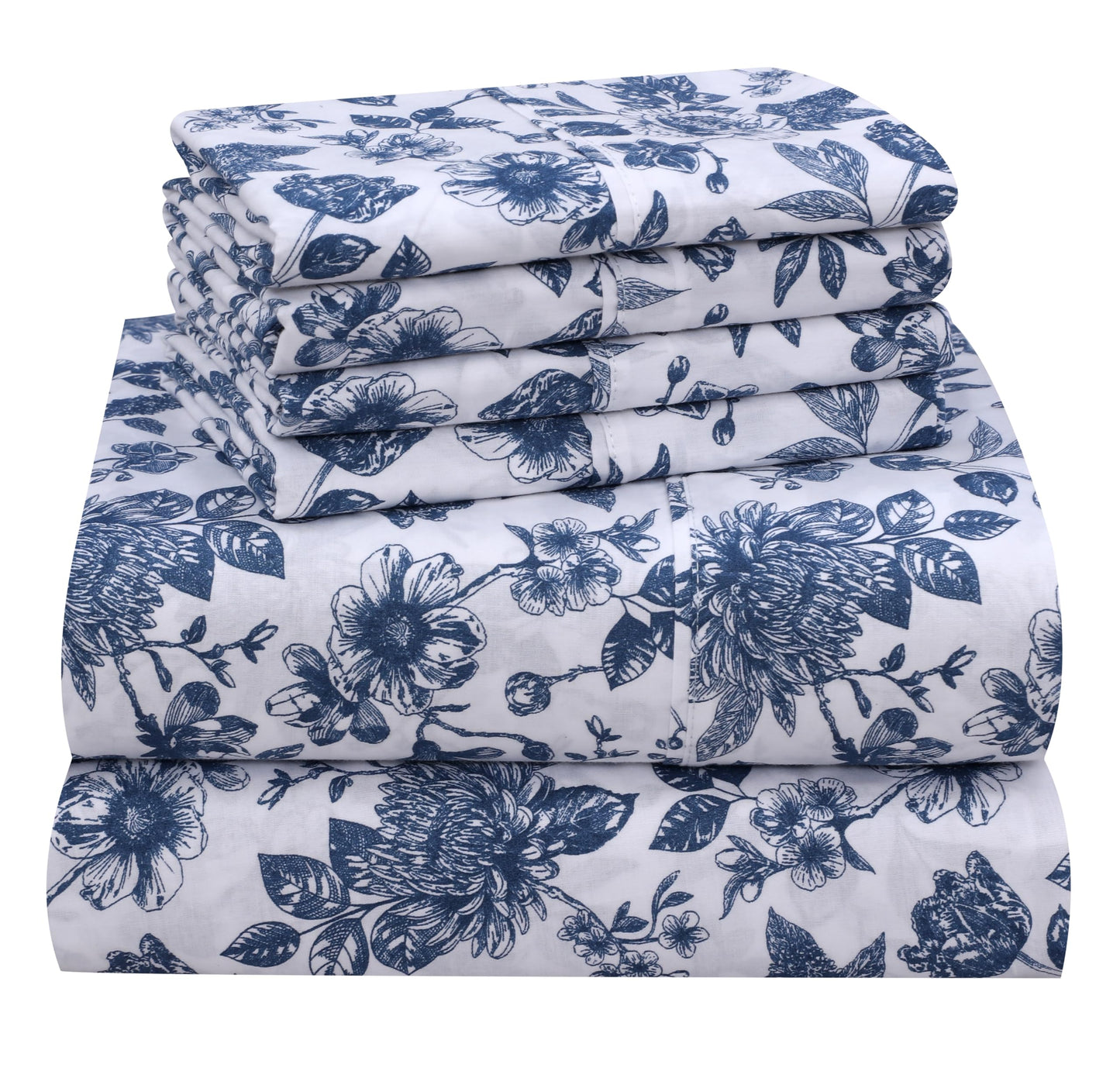RUVANTI 6 Pcs Cotton Sheets - 100% Natural Cotton Soft, Lightweight & Breathable Crispy Percale Bed Sheets, Queen Sheet Set 16" Deep Pockets, Wild Flower