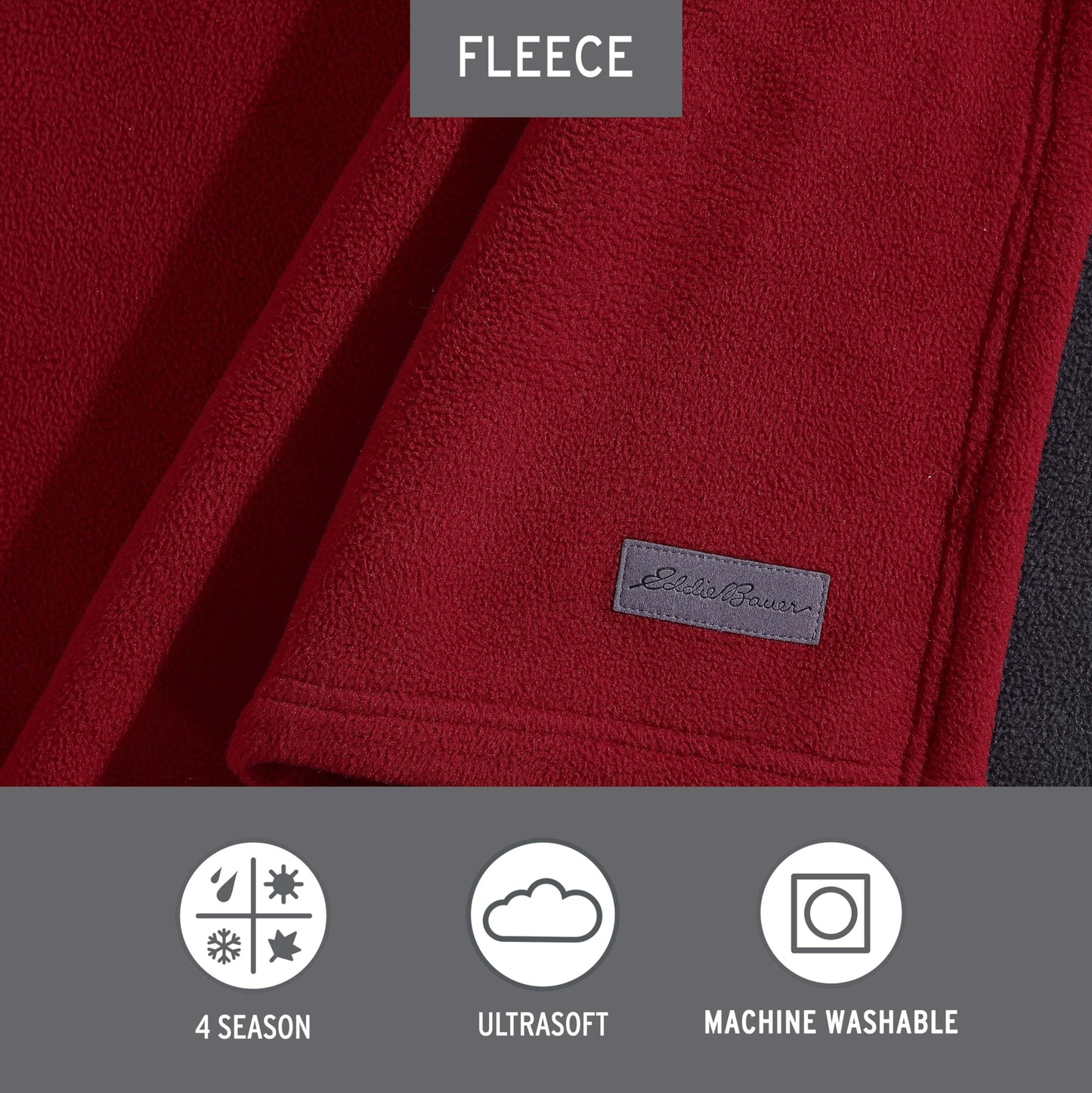 Eddie Bauer - Throw Blanket, Solid Reversible Fleece Bedding, Soft & Cozy, Perfect Home Decor for Bed & Couch (Red/Dark Smoke, Throw)
