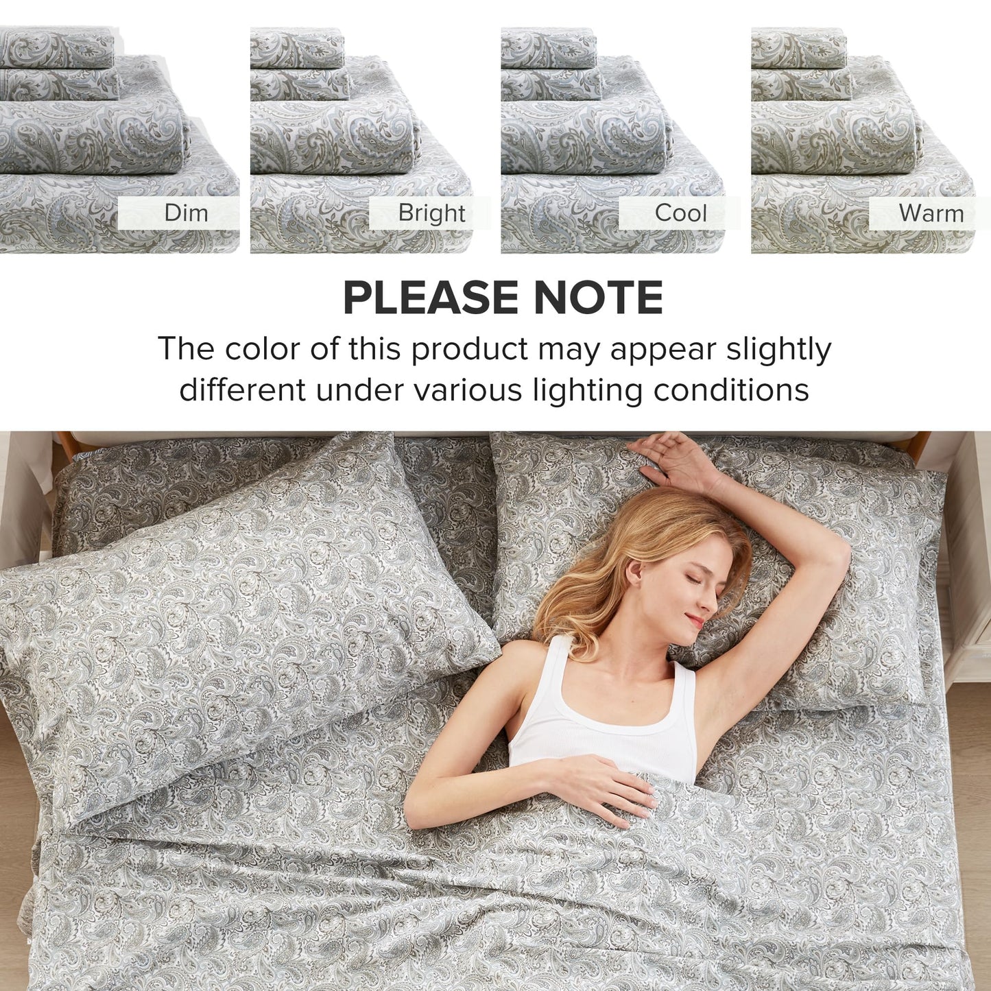 Comfort Spaces 100% Cotton Sheets Queen, Breathable, Naturally Cool Cotton Sheets, Soft Cotton Bed Sheets with 14" Elastic Pocket Fits up to 16" Mattress, All Seasons Sheet Set, Paisley Multi 4 Piece