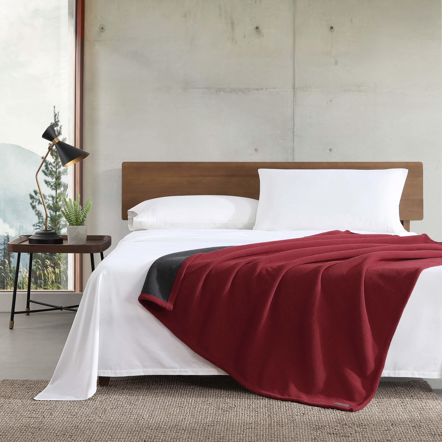 Eddie Bauer - Throw Blanket, Solid Reversible Fleece Bedding, Soft & Cozy, Perfect Home Decor for Bed & Couch (Red/Dark Smoke, Throw)