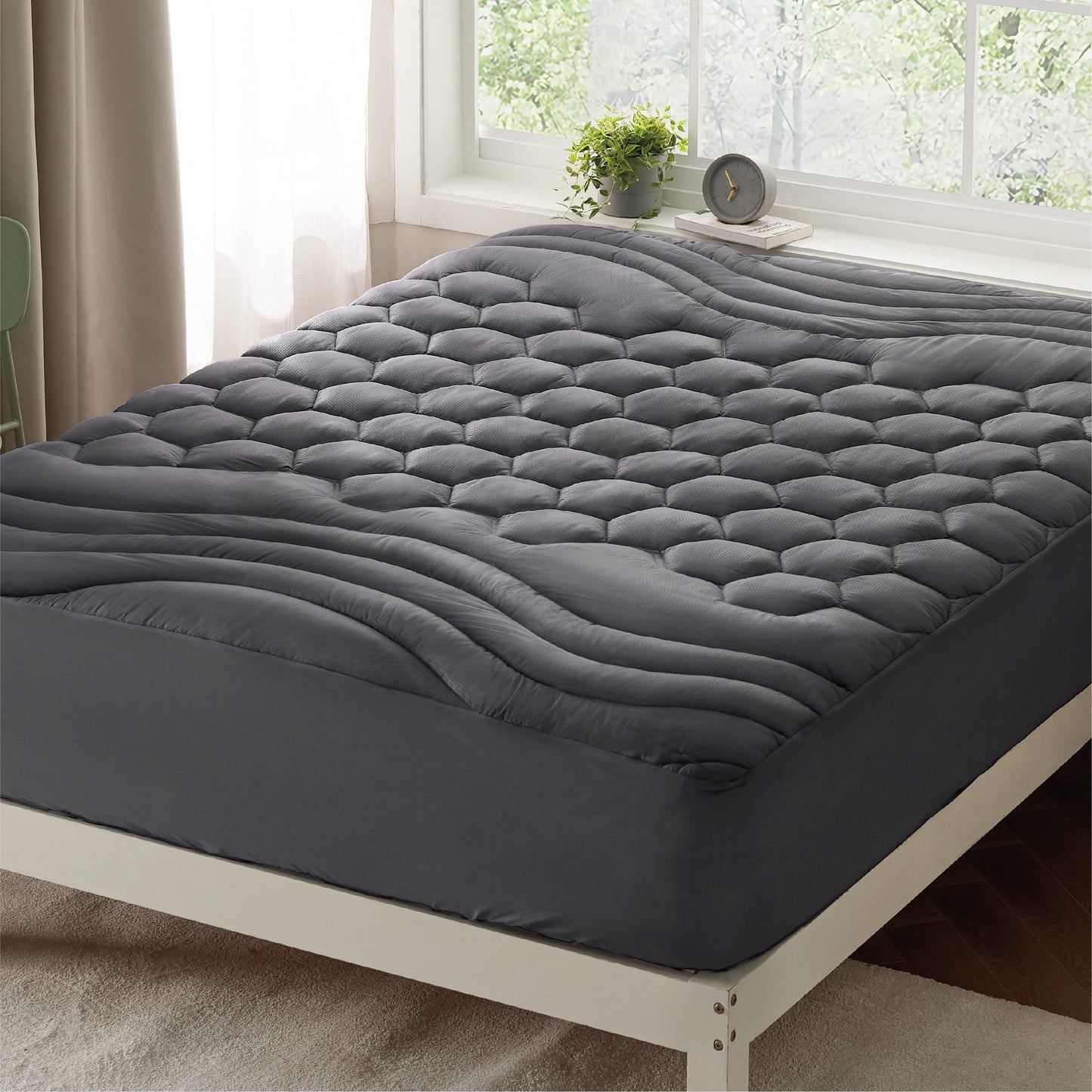 Bedsure King Size Mattress Pad - Soft Cooling Mattress Cover Padded, Quilted Fitted Mattress Protector with 8-21" Deep Pocket, Breathable Fluffy Pillow Top, Grey, 78x80 Inches