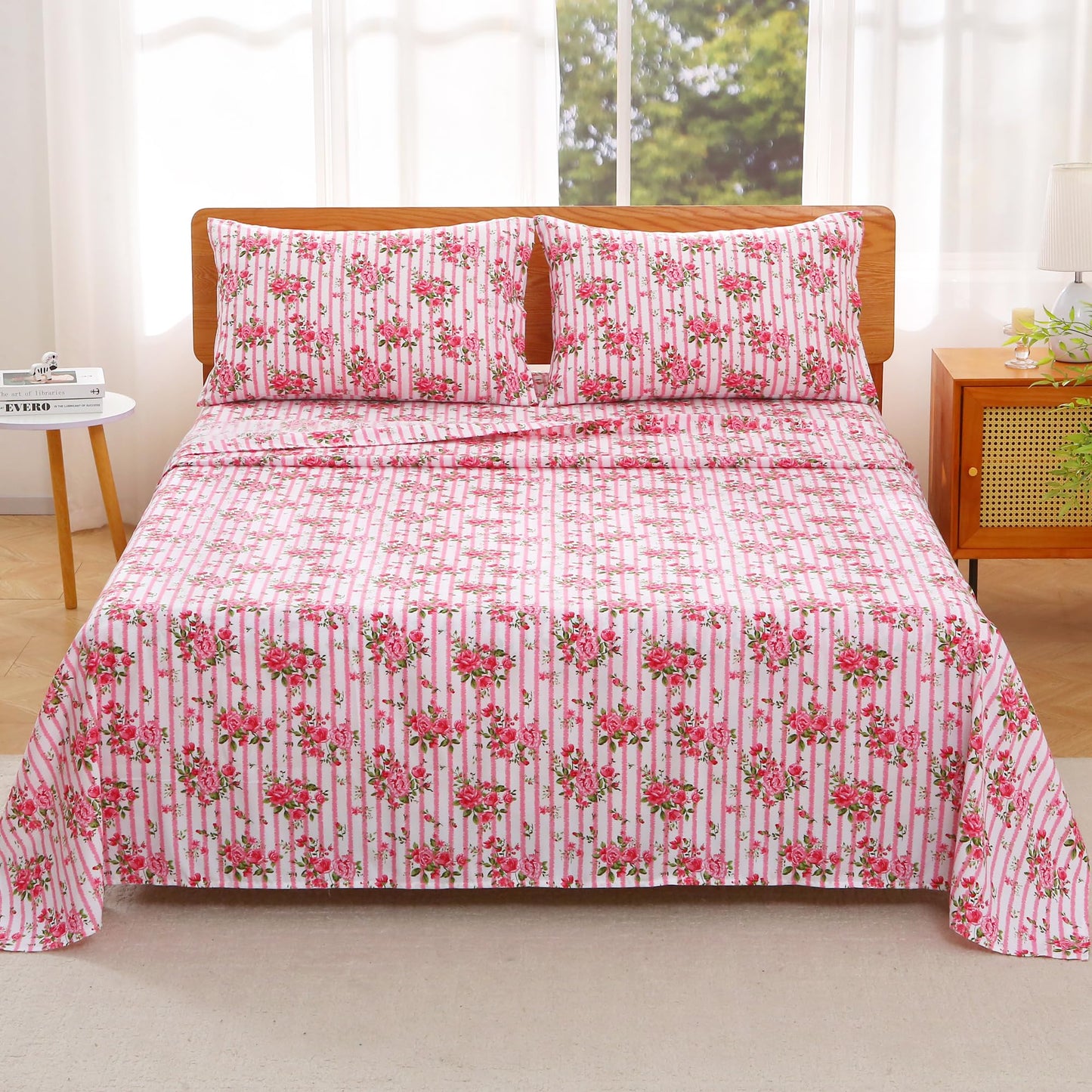 Viviland Full Bed Sheet Set - 4 Piece Double Brushed Microfiber Bedding - Deep Pocket Up to 15", Ultra Soft, Breathable & Wrinkle Resistant Skin-Friendly Cooling Sheets for Adult - Heritage Rose(F)