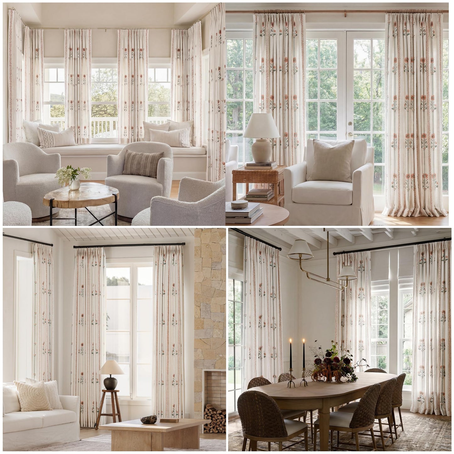 Pinch Pleated Nursery Curtains Luxury Pink Sheer Floral Curtains for Girls Room Bedroom Living Room - 108 Inch Length Modern Farmhouse Floral Printed Drapes with Hooks - 2 Panels Set