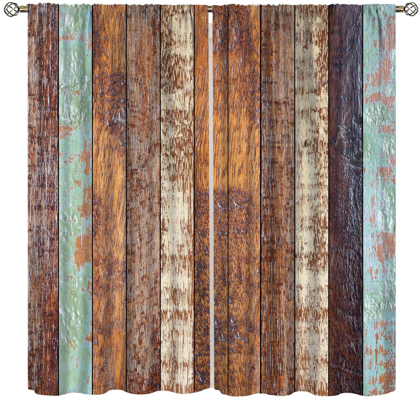DKMQQUL Rustic Wooden Board Curtains, Color Weathered Wood Plank Farmhouse Barn Door Rod Pocket Thermal Drapes for Kitchen Living Room Bedroom Window Treatment, 42x45 Inch