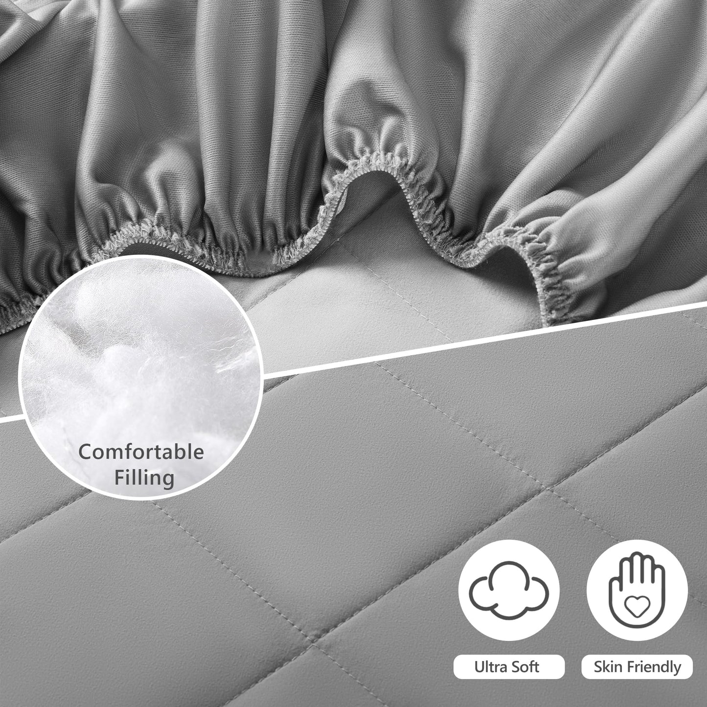 TILLYOU Pack and Play Sheet - Soft Quilted Crib Cover Pad, Toddlers Mattress Protector with 1''-3'' Deep Pocket, Thick Play Yard Playpen Sheets, Breathable Fluffy Crib Mattress Pad, 39"x27", Grey