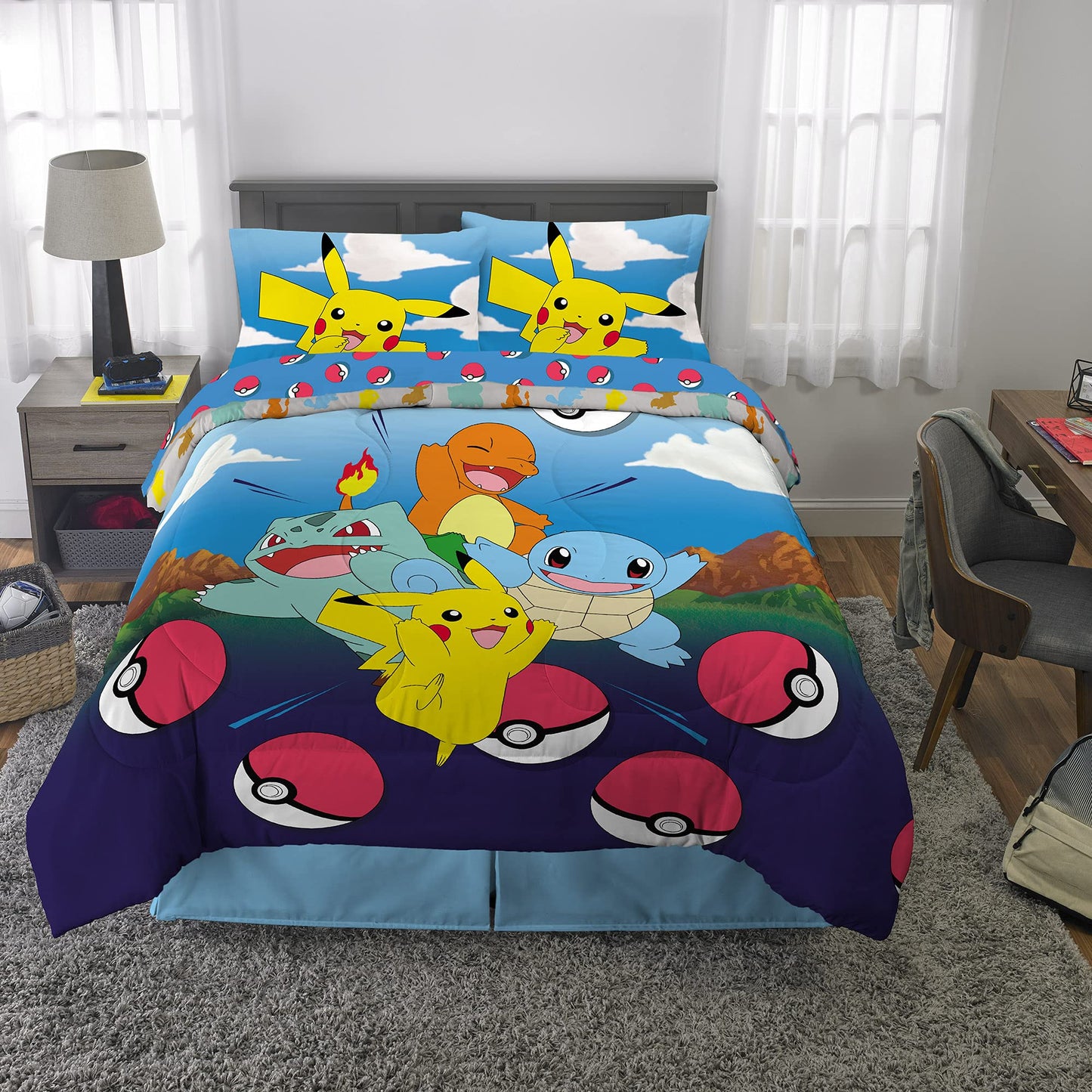 Pokémon Gaming Anime Kids Bedding Super Soft Microfiber Comforter And Sheet Set, 5 Piece Full Size, (Officially Licensed Product) By Franco