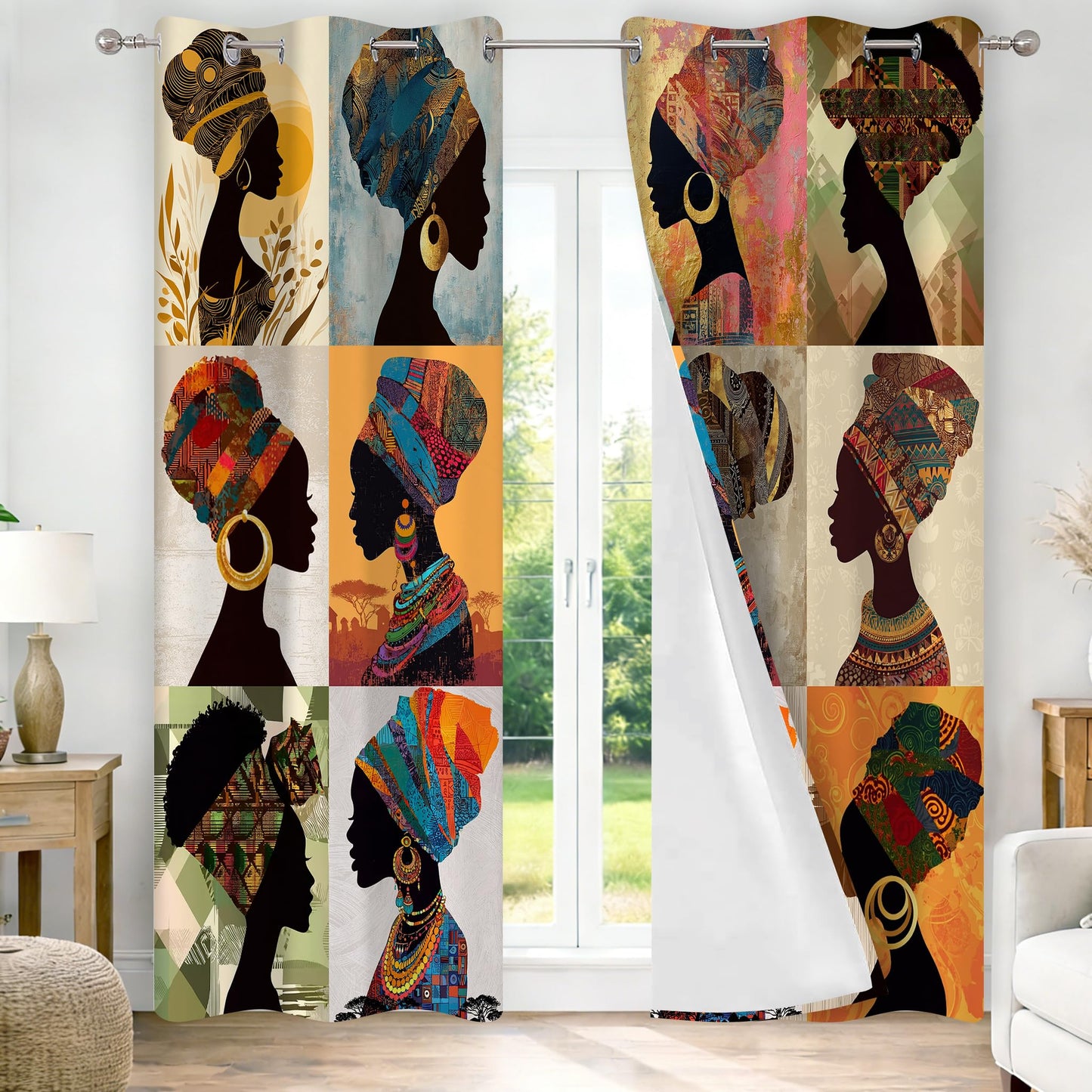 African Curtains Black Woman Patchwork Blackout Curtains 42x84 Inch