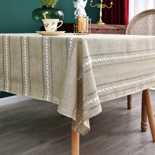 NEWISHER Rustic Farmhouse Embroidered Small Square Tablecloth Jacquard Striped Table Cloth Linen Texture Washable Dining Table Cover Kitchen Dining Home Decoration Yellow 42x42 inch