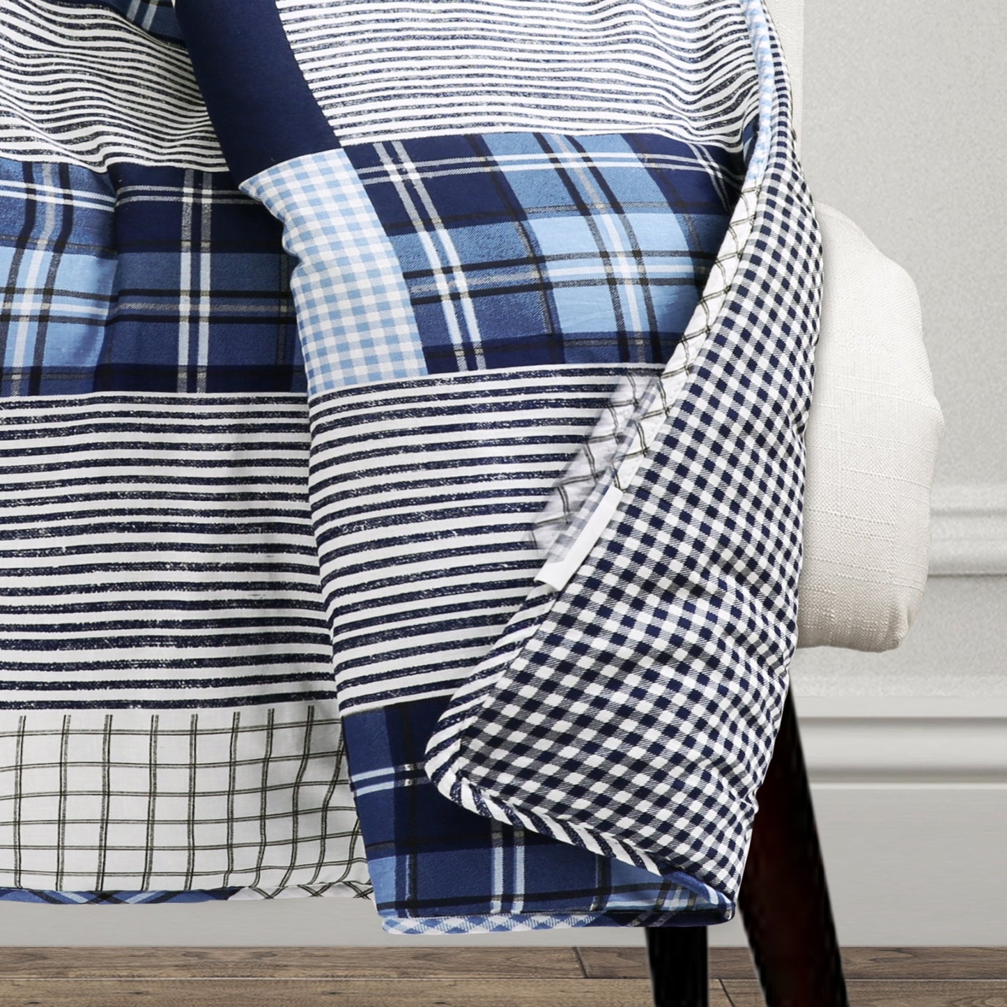 Lush Decor Greenville Cotton Throw Blanket 50" W x 60" L Navy - Cotton Blanket for Bed -Patchwork Quilt - Farmhouse Couch Blankets - Rustic Home Decor