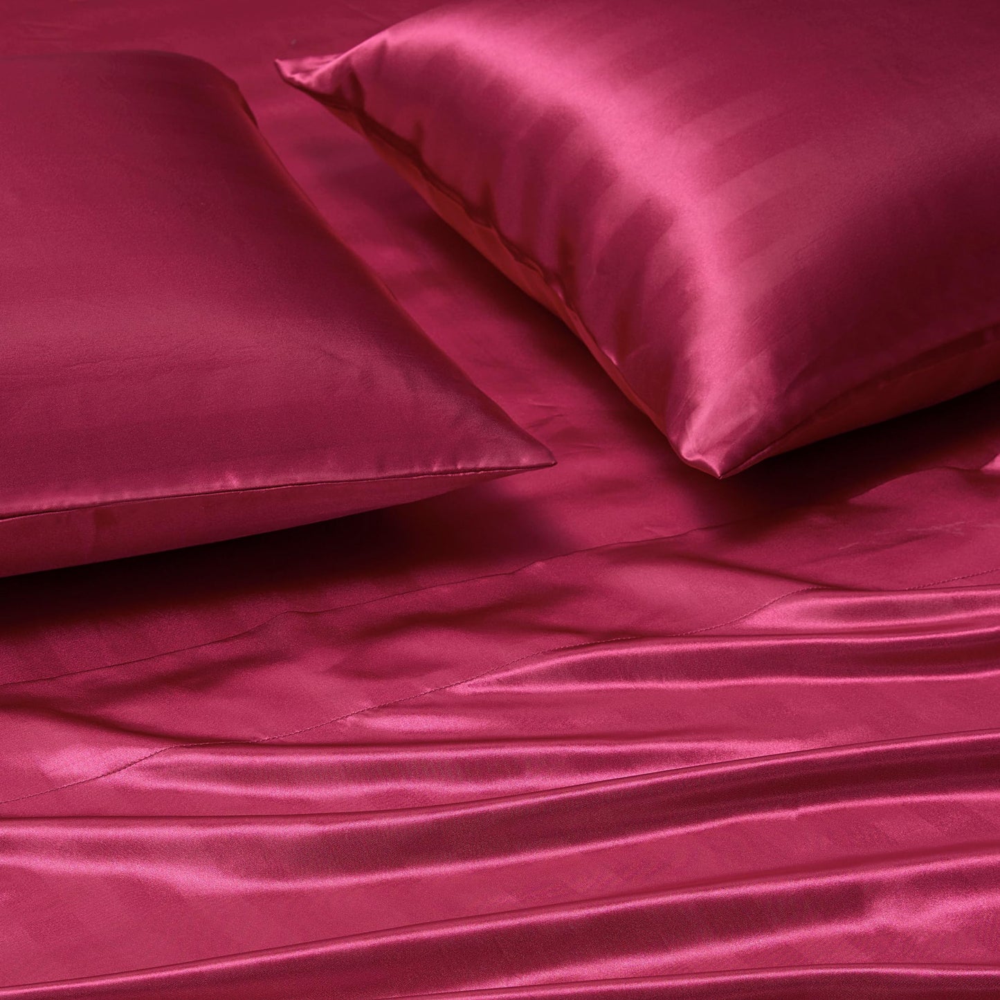 Juicy Couture Silky Satin Damask Sheet Set - Luxury Hot Pink Bedding - Smooth Striped Sheets - Full Size