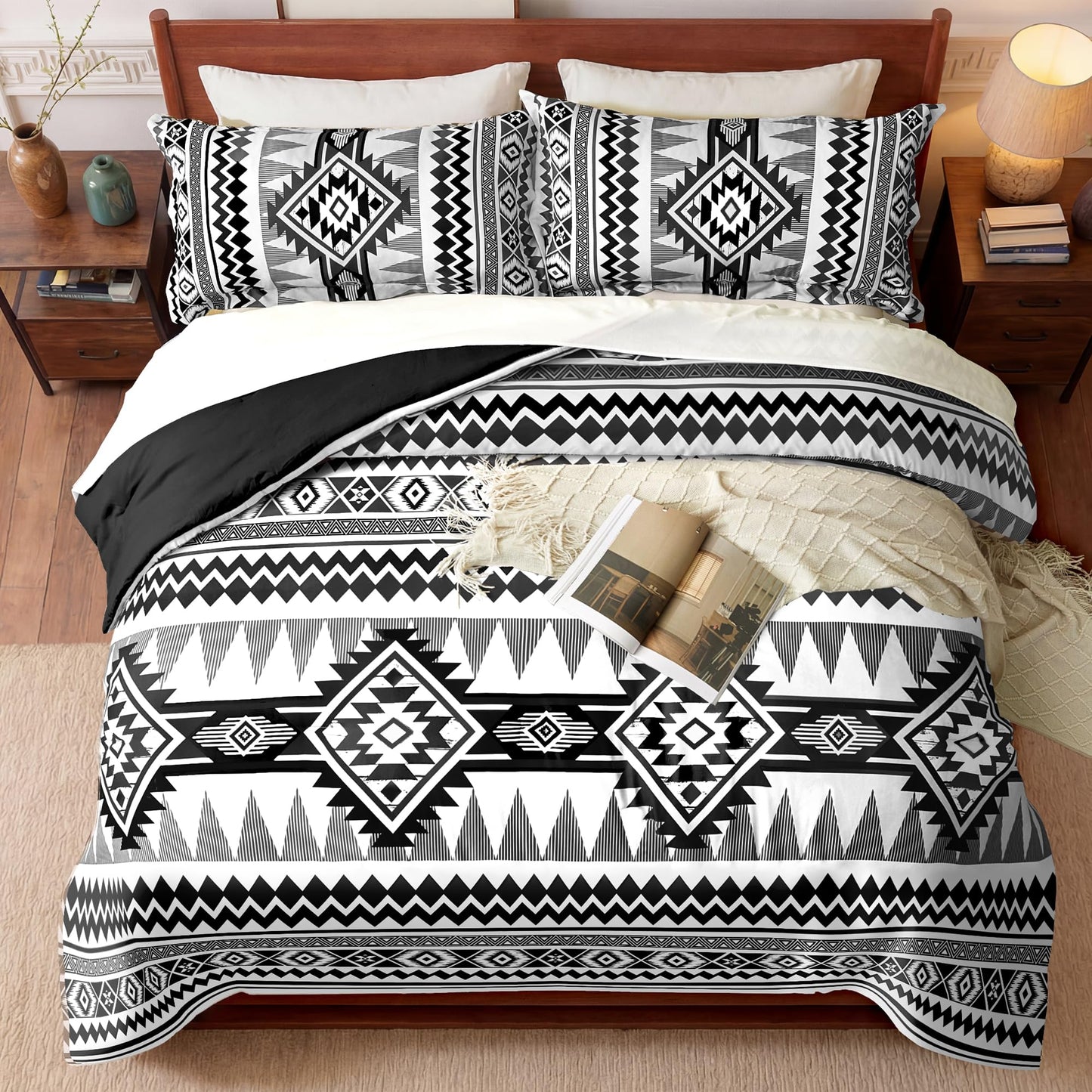 Tyrot Black King Size Comforter Set – 3 Piece Boho Aztec Western Bedding Sets, Soft Lightweight Comforter for All Seasons, Southwestern Style, 1 Comforter & 2 Pillow Shams