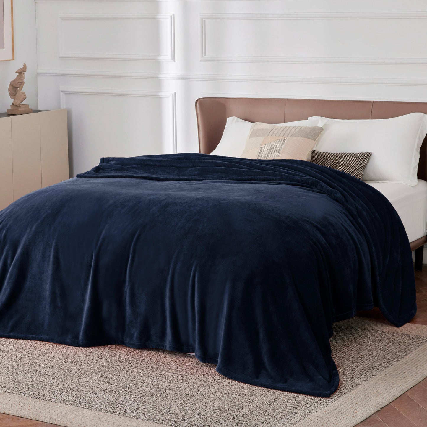 Bedsure GentleSoft Navy Fleece Blankets Queen Size - Bed Fathers Day Blanket for Dad Blue Soft Lightweight Plush Cozy Luxury Room Decor Gifts for Husband and Men, 90x90 inches