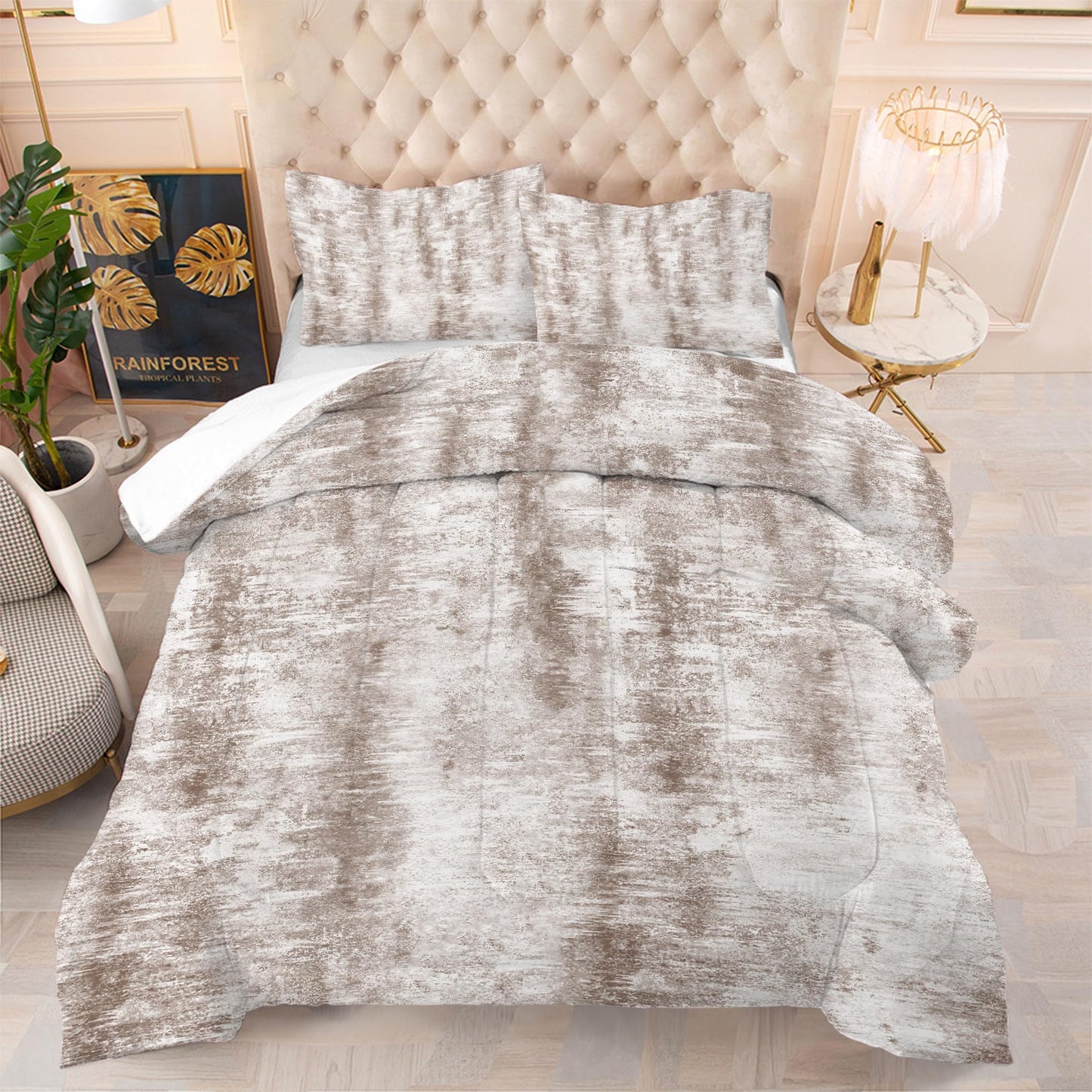 EDGZKO Brown Abstract Bedding Set King Size Taupe Tie Dye Comforter Set Luxury Neutral Modern Soft Lightweight Quilt Bed Sets for Teens Adults Room Decor, 1 Comforter 2 Pillowcases