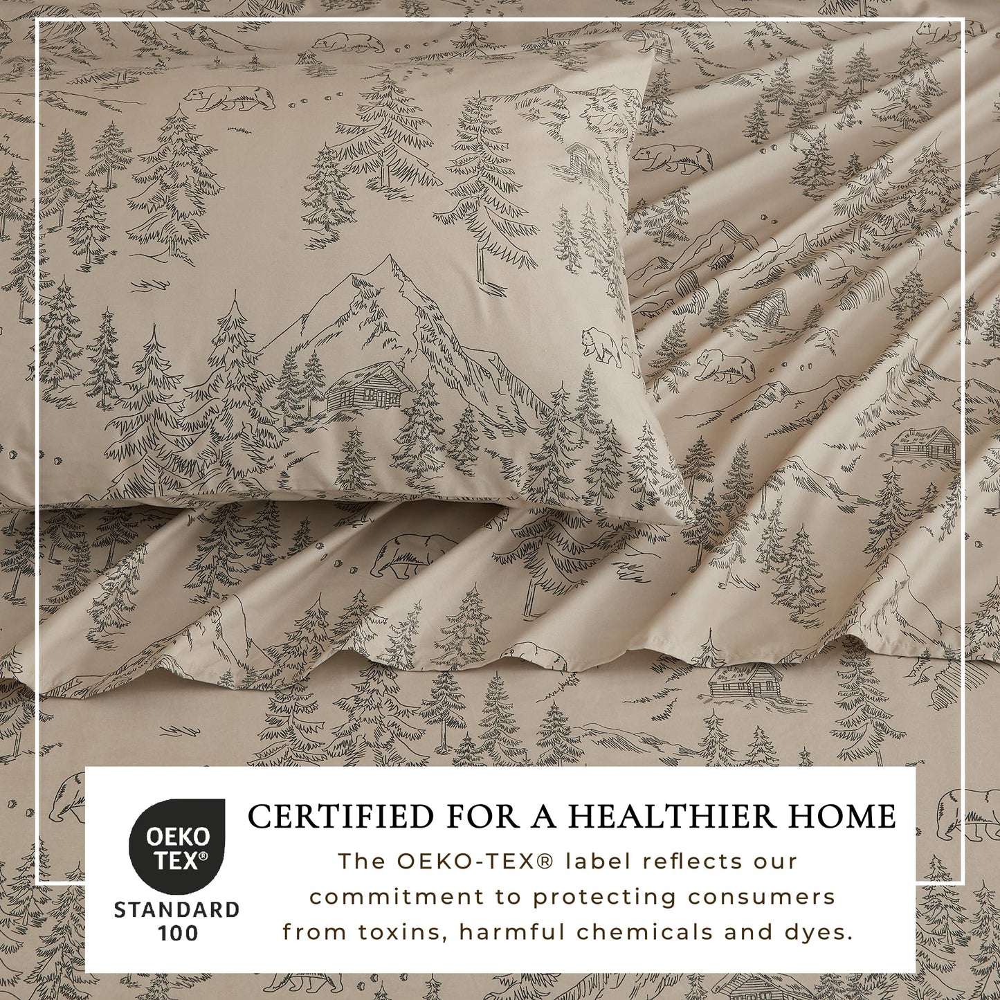 Great Bay Home Twin Size Microfiber Sheet Set - 3-Piece Lodge Bed Sheets - Ultra-Soft and Smooth Brushed Microfiber Woodland Decor Bedding (Bear Mountain)