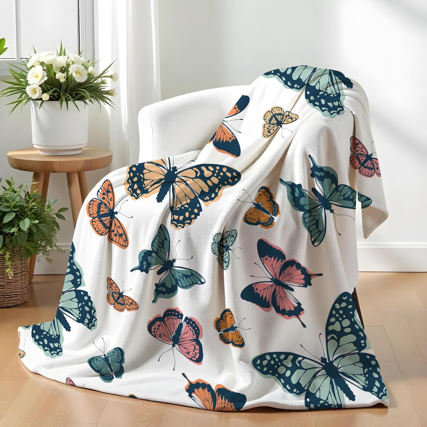 Butterfly - Themed Soft Flannel Blanket Lightweight Decor for Home, Great Gift for All Seasons for Women, Girls, and Lovers of Butterflies (50"x60")