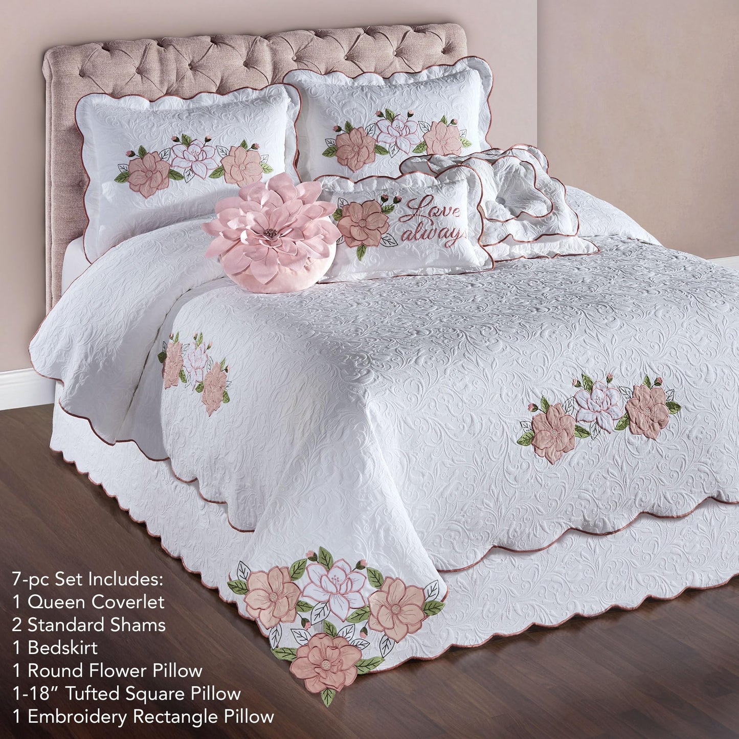 Touch of Class Lovington Floral Luxury Matelasse Bedding, Queen, 7 Pc Set