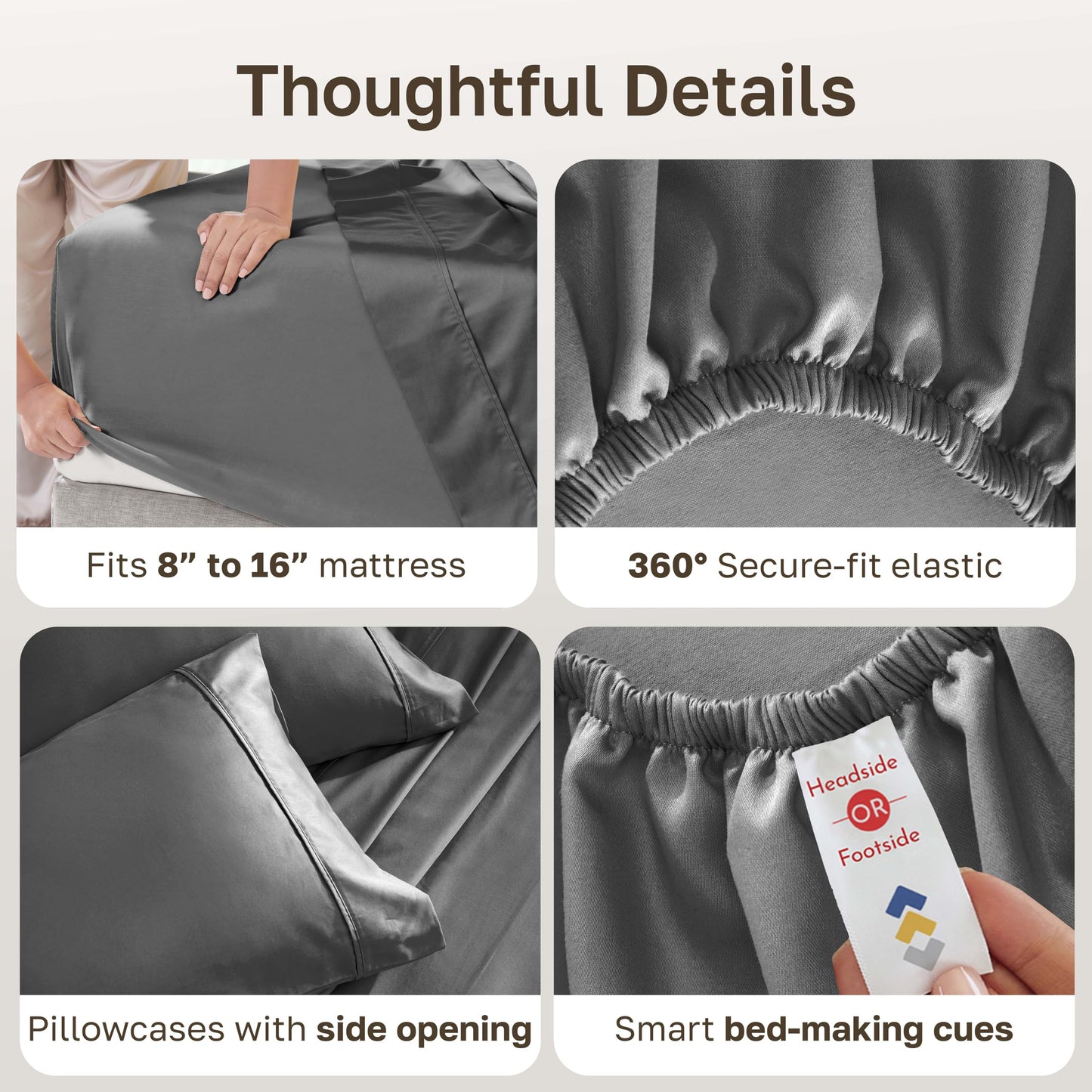 California Design Den Soft 100% Cotton Queen Sheet Set, 400 Thread Count Good Housekeeping Award Winner, Silky Smooth Sateen Weave with Deep Pockets, Durable Cotton Bed Sheet Set - Grey