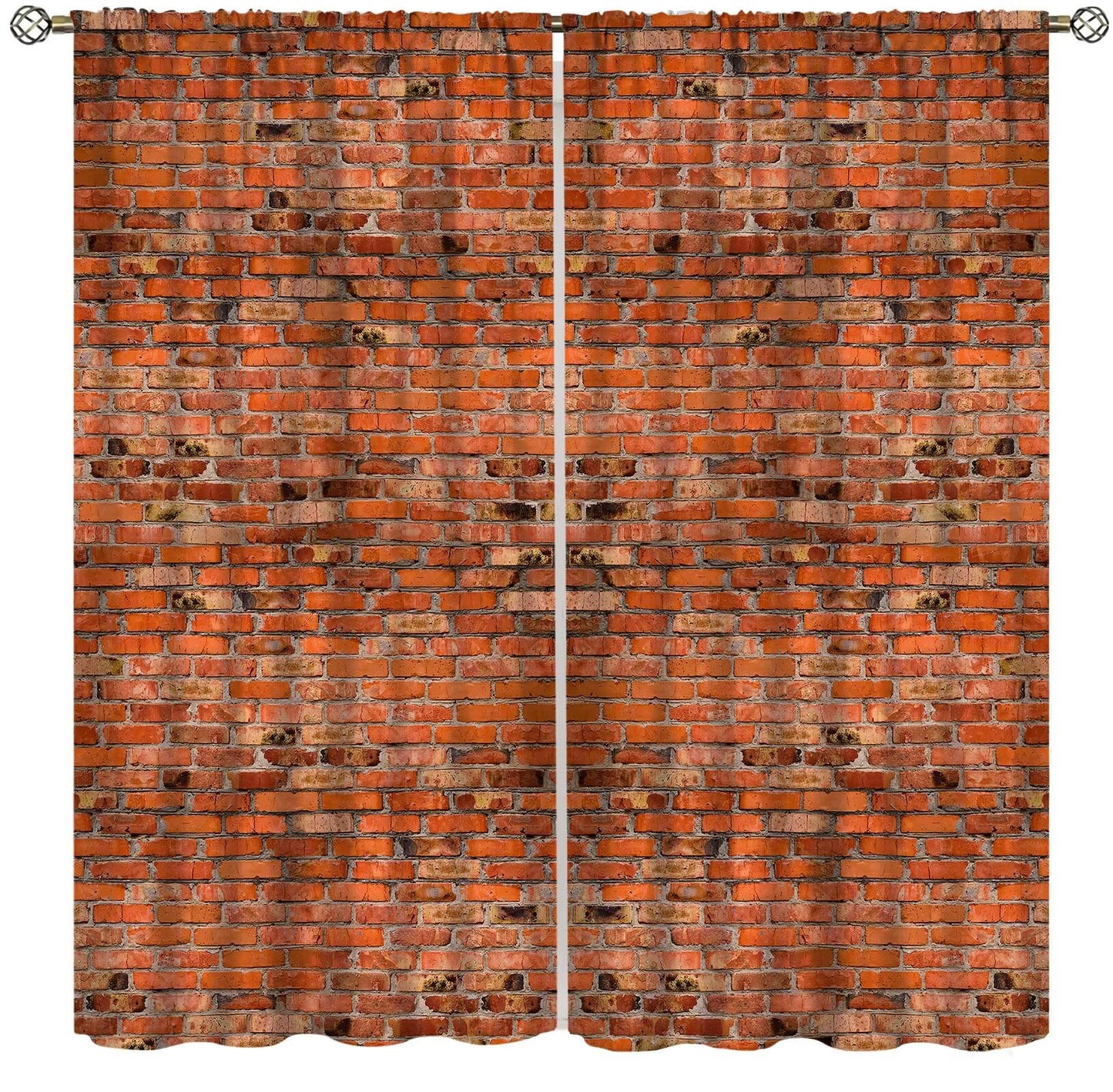 ICMOLYYENLO Vintage Red Brown Brick Wall Curtains, Vintage Stone Brick Rock Country Farmhouse Geometric Pattern Curtains for Living Room Bedroom Blackout Curtains 42x44 Inches