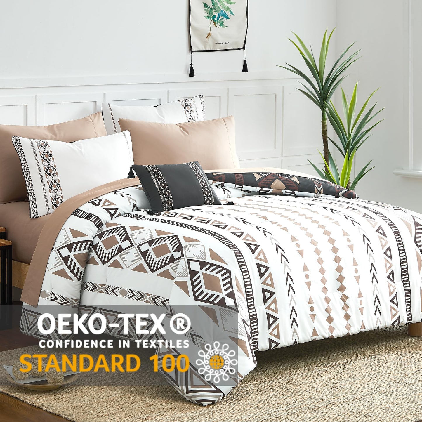 Geniospin Queen Comforter Set - 7 Pieces Reversible Bedding Set, Western Bed in A Bag, Lightweight Soft Aztec Bedding, All Season Bed Comforter Set with Sheets, Pillowcases & Shams