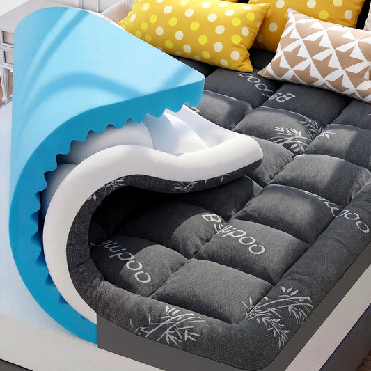 4 Inch Dual Layer Cooling Memory Foam with 5-Zone Gel Support, Washable Bamboo Pillow Top Cover for Hot Sleepers, Back Relief, Soft Bed Upgrade-Mattress Topper Full