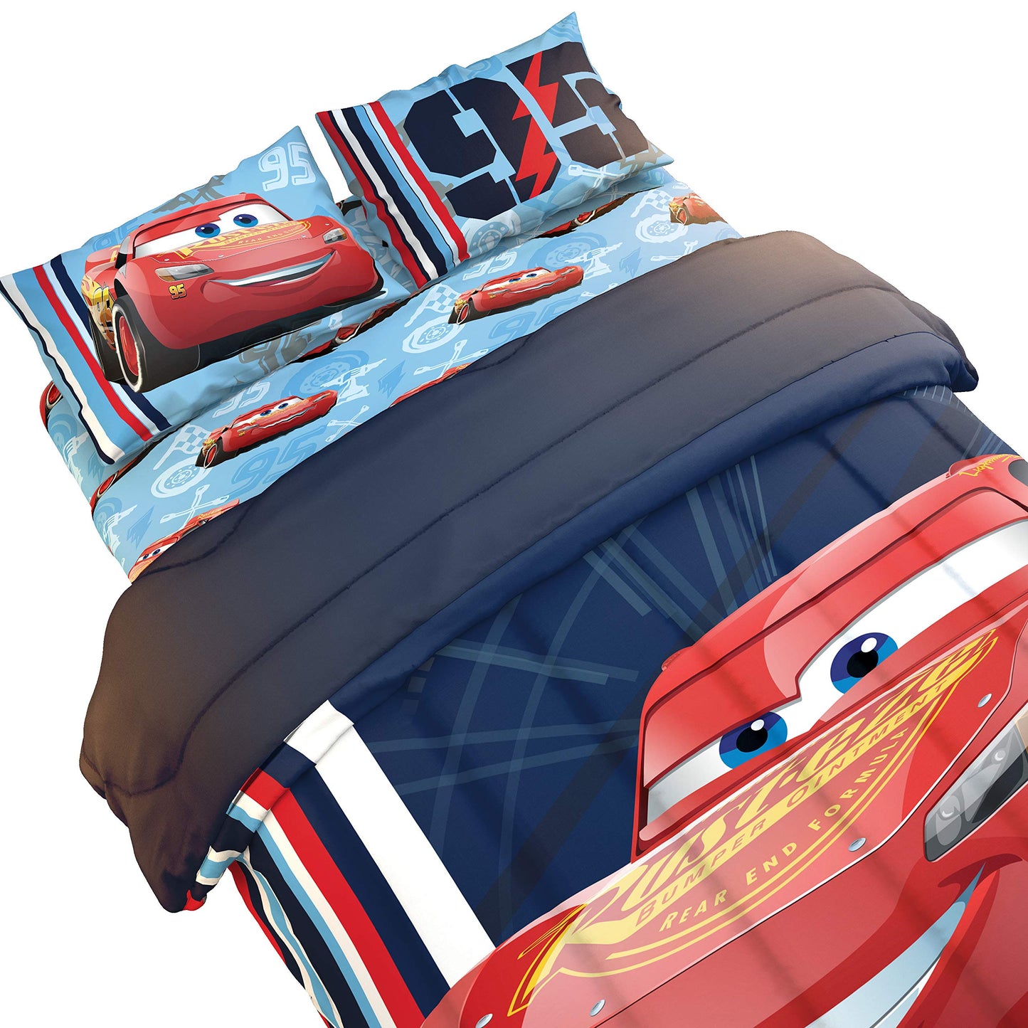 Jay Franco Kids Sheet Set with Fitted, Flat Sheets & Pillow Cover - Ultra-Soft Bedding with Pillowcase for Room Decor, Blue - Cars, 4 Piece Full
