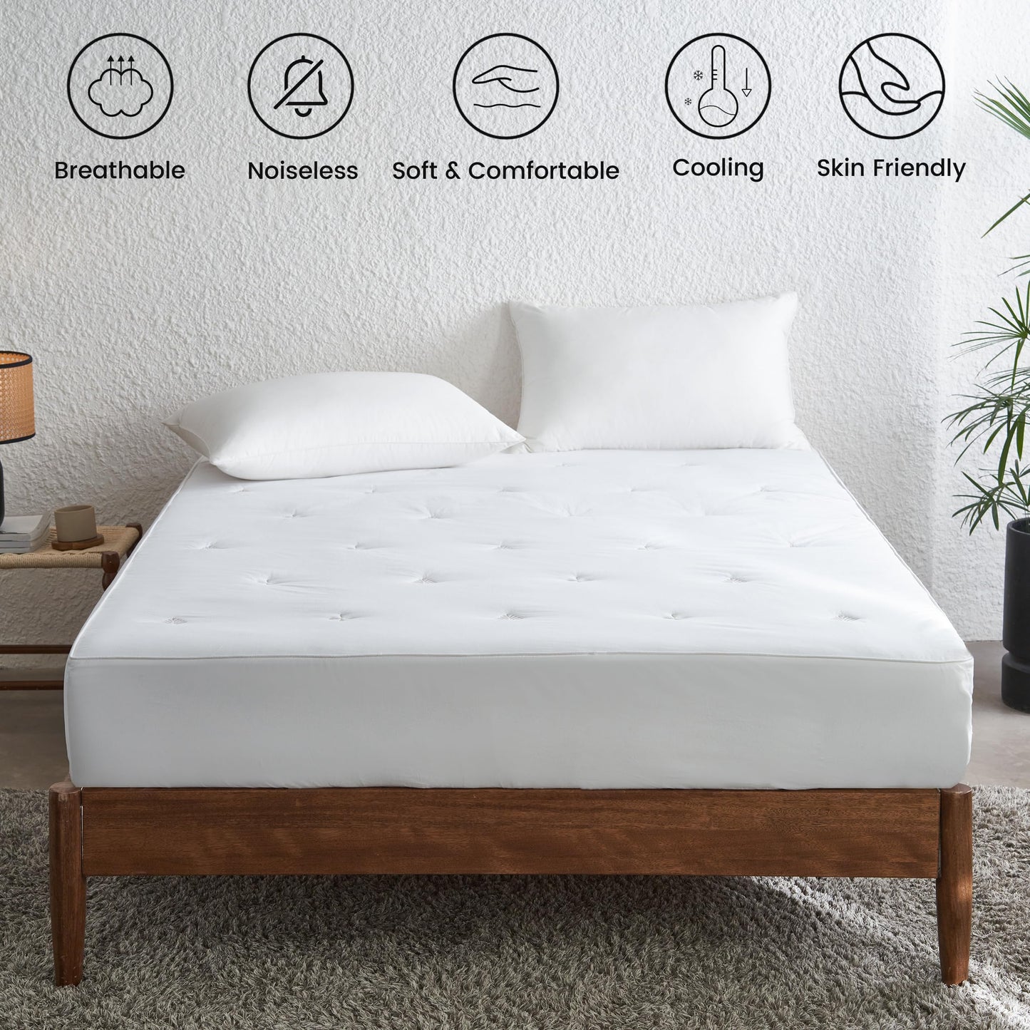 Simple&Opulence Cooling Quilted Mattress Pad – Fitted Sheet Mattress Protector Cover with Elastic Corners, Soft & Breathable, 16 Inch Deep Pocket (White, Twin)