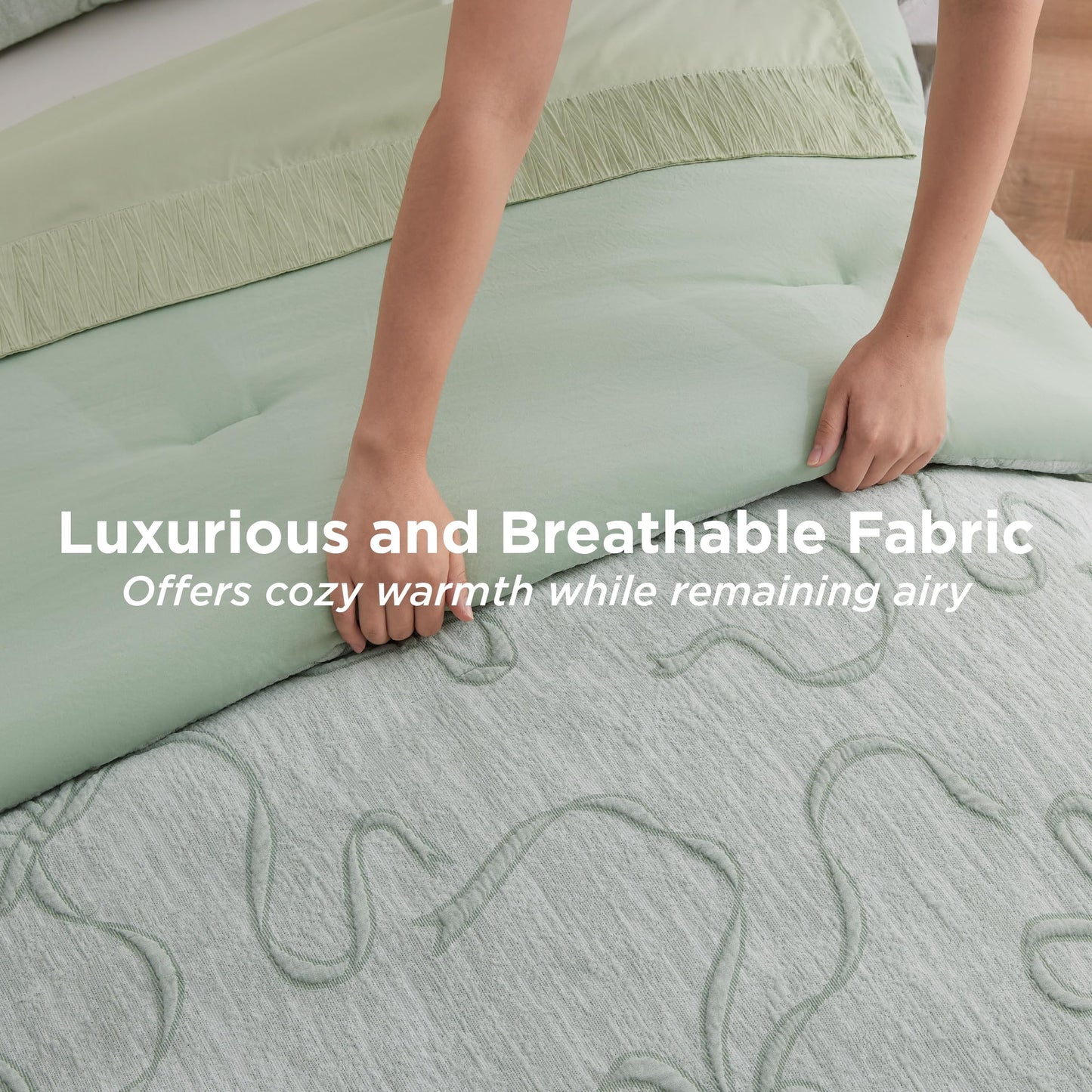 Bedsure Sage Green King Size Comforter Set, GentleSoft™ 3 Pieces Breathable Bow Comforter Set Women with 2 Pillow Shams, Cute King Bedding Set Room Decor Aesthetic Bedroom Decor, 104x90 Inches