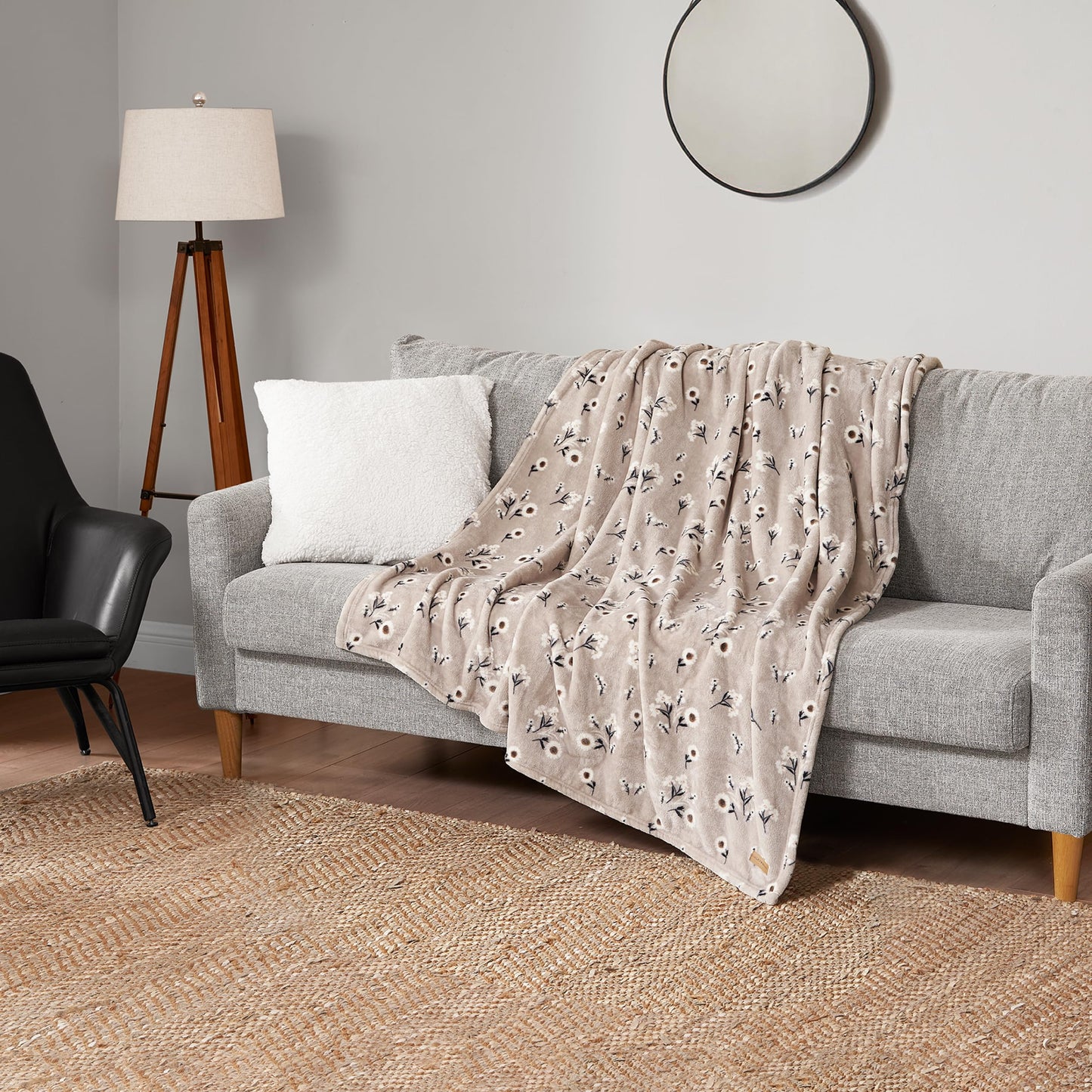 Lucky Brand Cozy Plush Blanket - Premium Microfiber Throw for Luxurious Comfort and Style, 50" x 70", Daisy Beige Floral