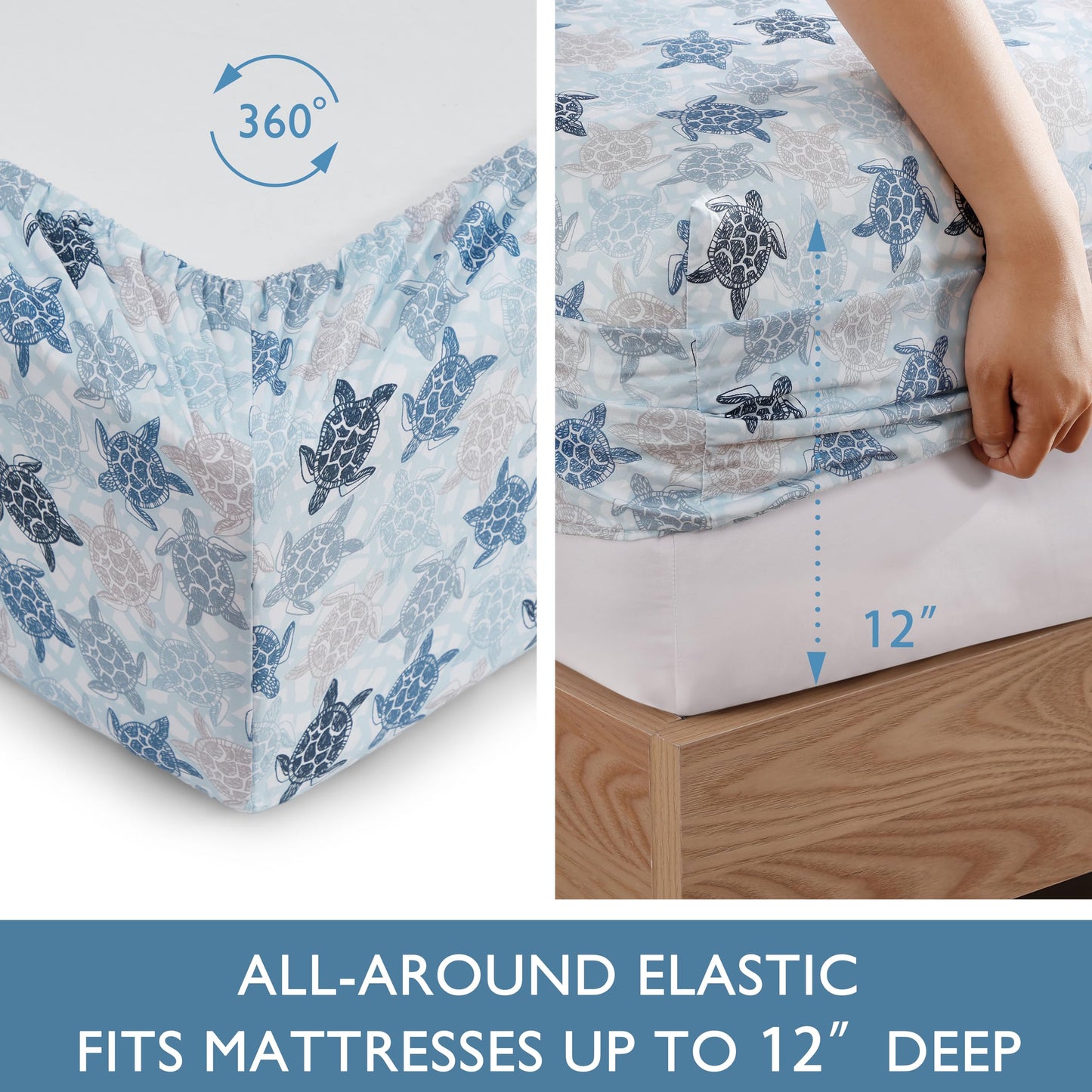Caribbean Joe 6-Piece Sheet Set with Cooling Pillowcases, 12-inch Deep Pockets, Tropical Beach Coastal Design, Queen, Fanta Sea Blue