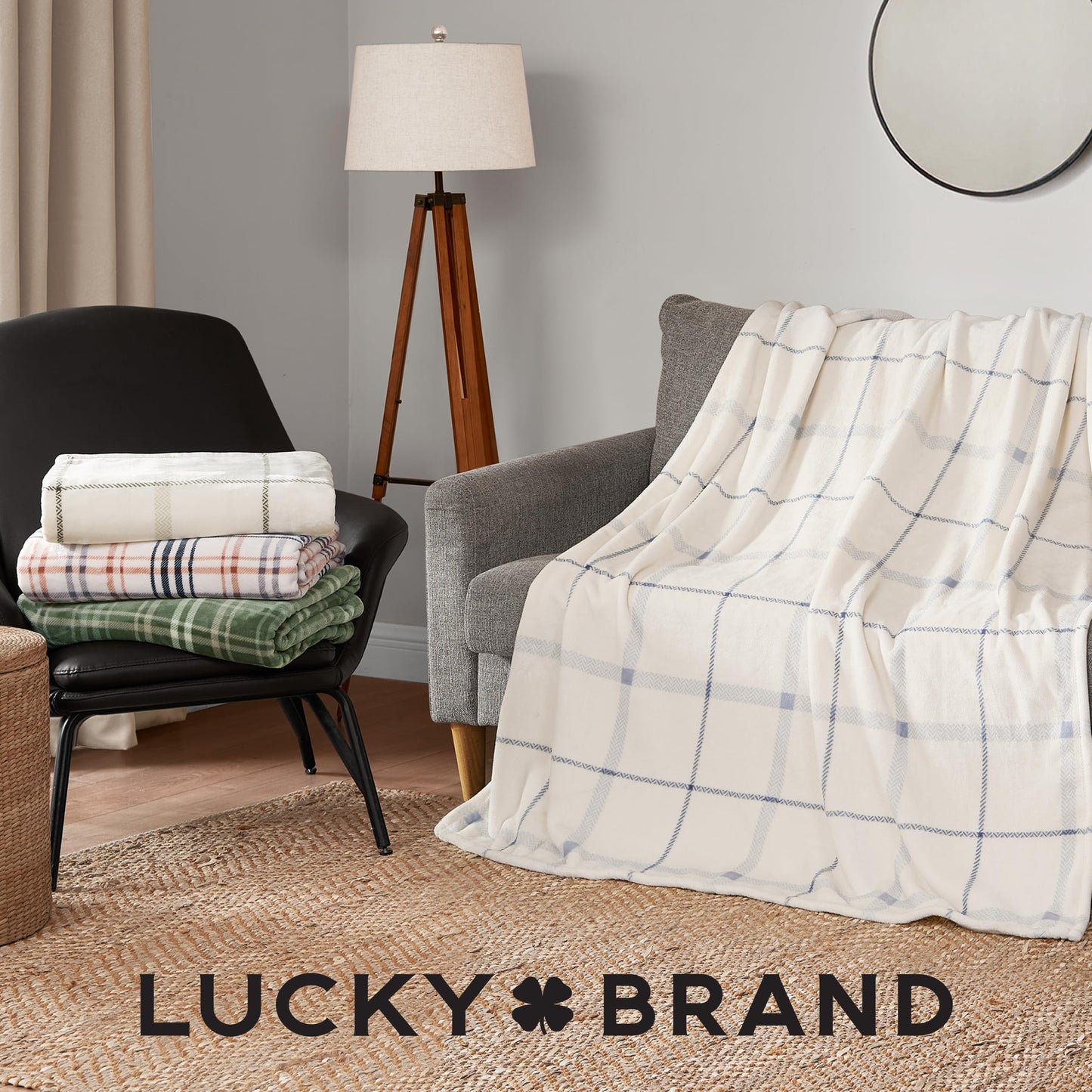 Lucky Brand Camper Plaid Olive Green 50"x70" Cozy Plush Blanket - Premium Microfiber Throw for Luxurious Comfort and Style