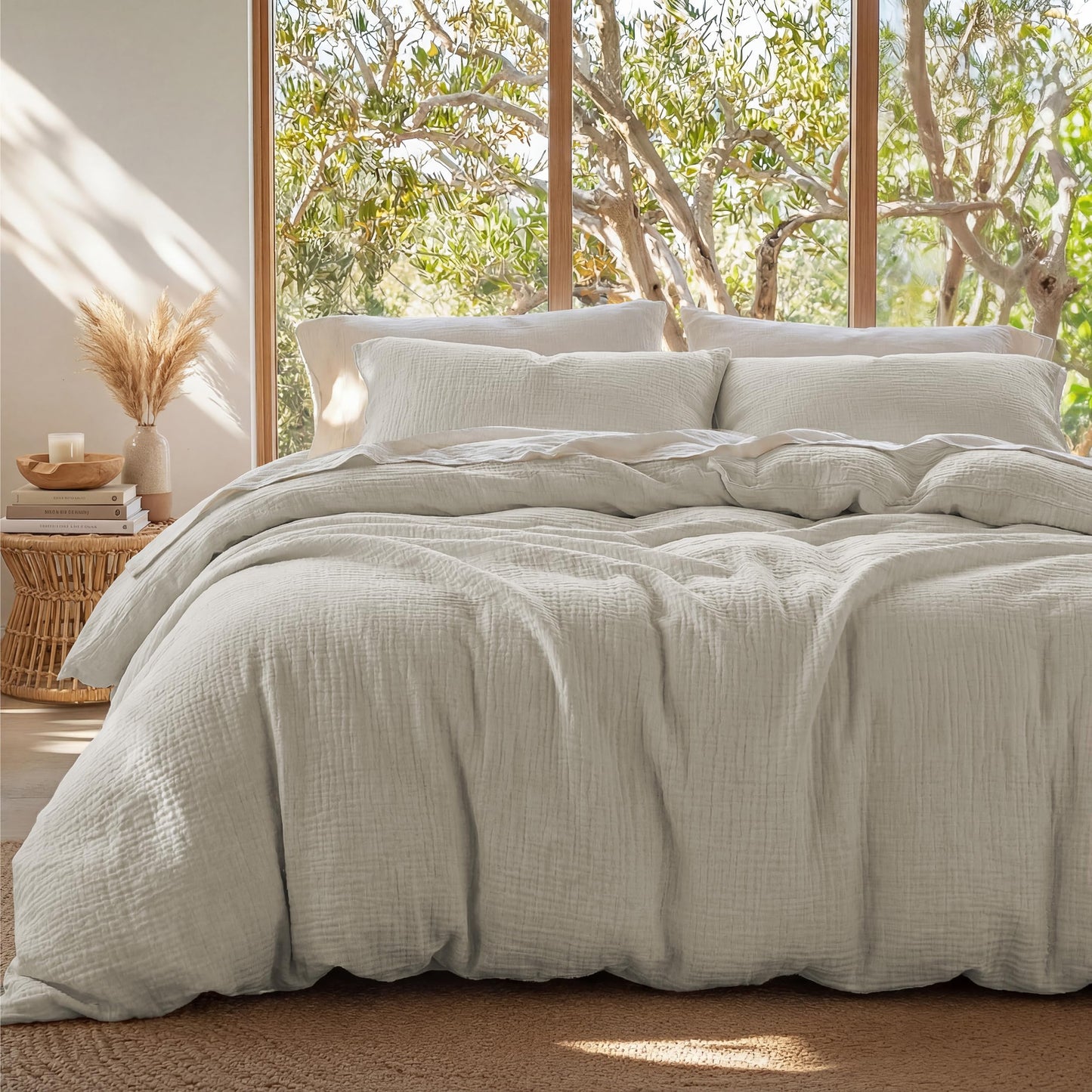 Bedsure 100% Muslin Cotton Duvet Cover King Size - Ultra-Soft Gauze Duvet Cover, PureWoven Breathable & Lightweight Bedding Set with Button Closure and Corner Ties (Linen, King, 104"x90")