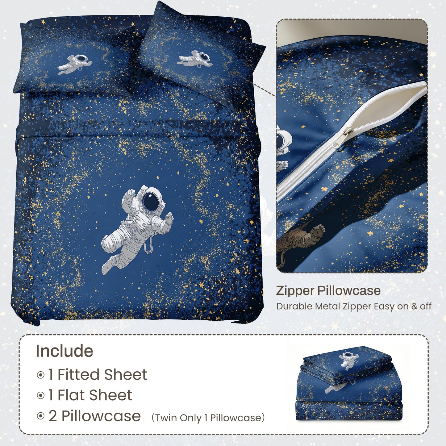 Astronaut Bedding Set 4 Pcs Boys Space Galaxy Queen Sheets