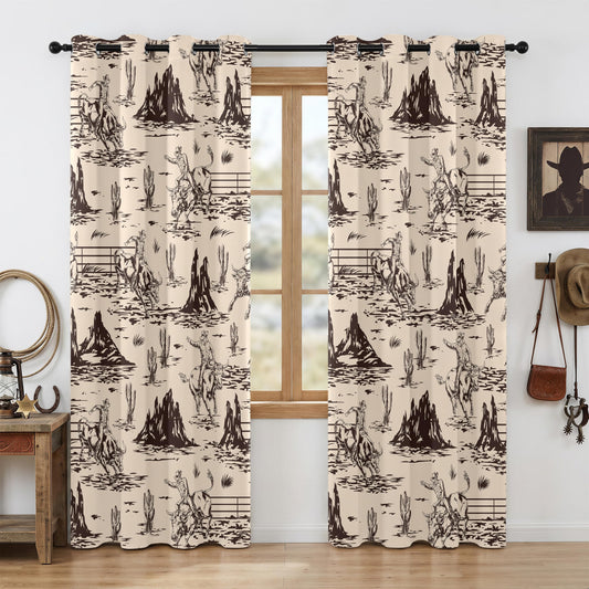 Western Cowboy Blackout Curtains – 100% Blackout Rustic Western Rodeo & Cowboy Design, Thermal Insulated Noise Reducing for Bedroom, Living Room & Man Cave (Desert Cowboy Sketch, W52xL84, 2 Panels)