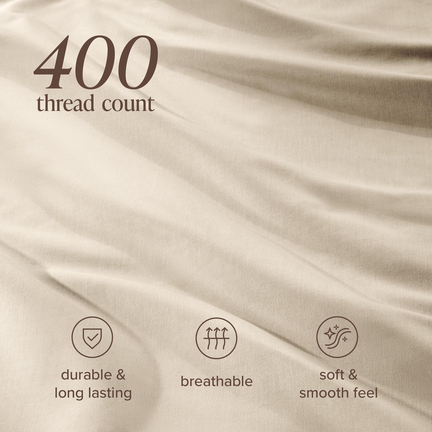Bare Home 100% Organic Cotton Sateen Fitted Sheet - 400 Thread Count - Smooth Sateen Weave - Breathable & Cooling - Hotel Luxury - Durable Fitted Sheet - Deep Pocket (King, Sand)