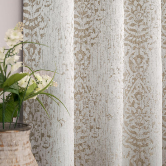 Taupe Neutral Patterned Curtains for Living Room, 84 Inch Long Semi Blackout Elegant Damask Geometric Textured Pattern Printed Light Blocking Window Curtain Drapes for Bedroom Dining, Tan Brown Beige
